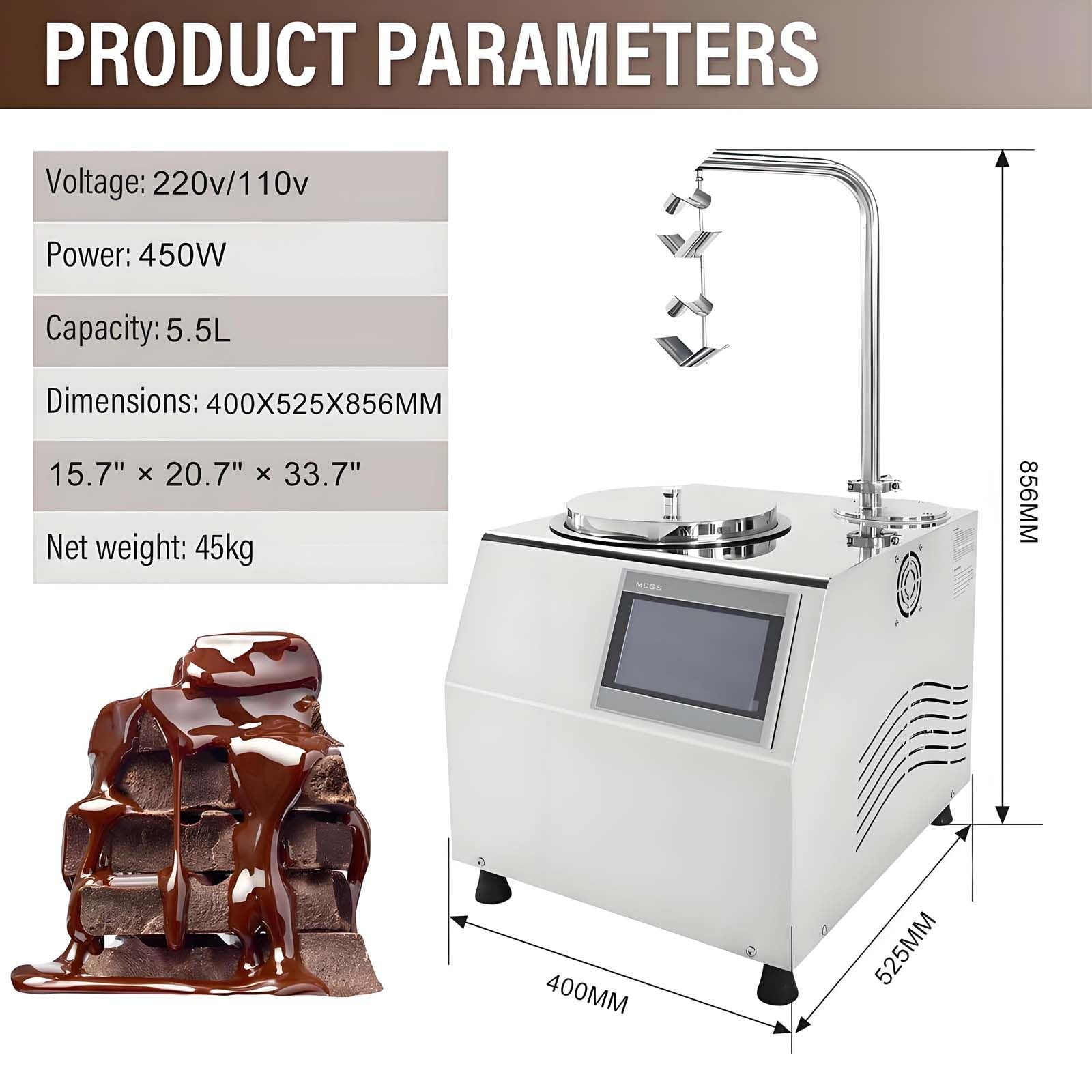Templadora De Chocolate De 5.5 L, Pantalla TáCtil Inteligente, Control De Temperatura De 0 A 149 °F, Calentador EléCtrico De Postres De Acero Inoxidable De, Para MáQuina Para Derretir Caramelos