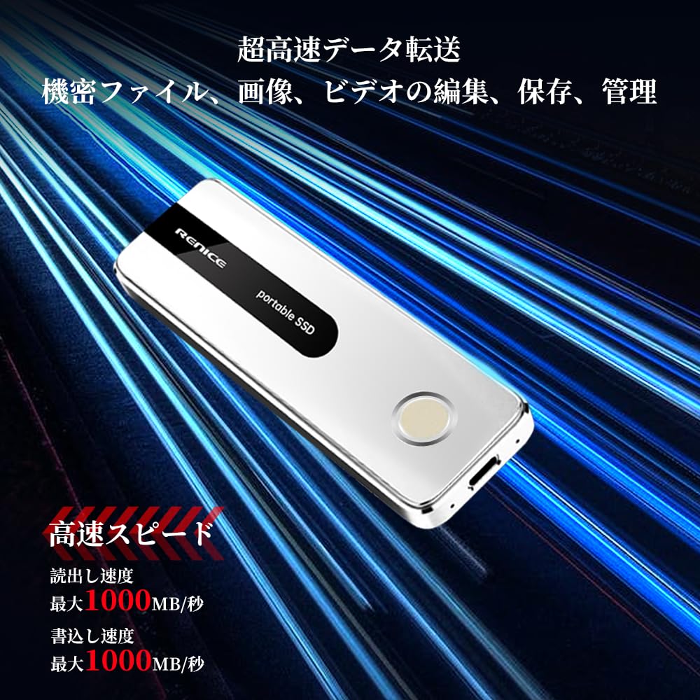 Amazon | RENICE 1TB SSD 外付け 指紋認証 読出最大1000MB/秒