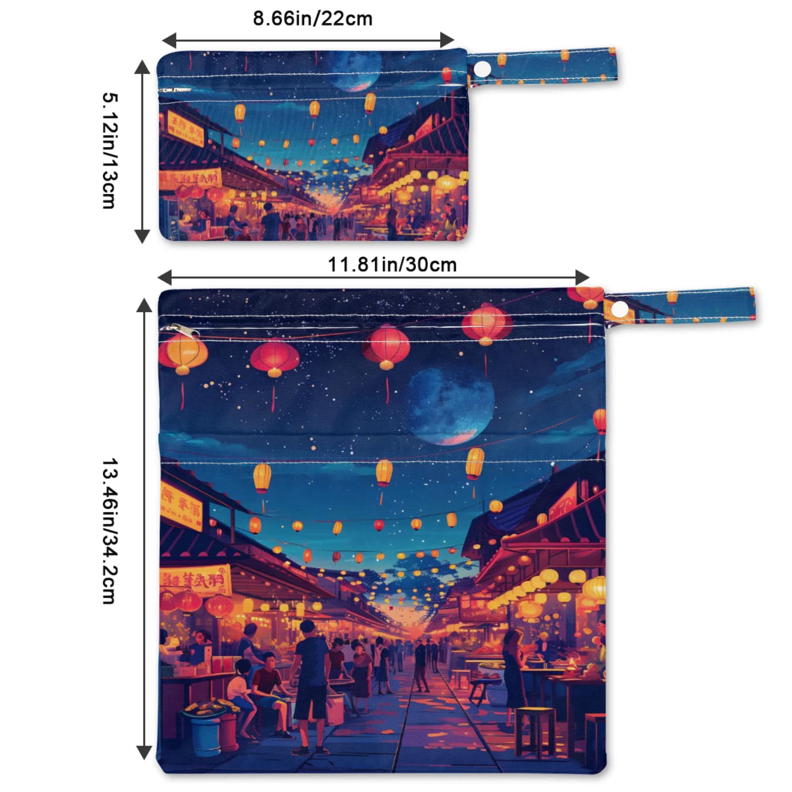 GzLeyigou 2 Set City Landscape Wet Dry Bags for Baby Cloth Diapers Waterproof Reusable Storage Bag for Travel,Beach,Pool,Daycare,Stroller,Gym,Laundry,Dirty Clothes,Swimsuits Wet Clothes, Wet Bag