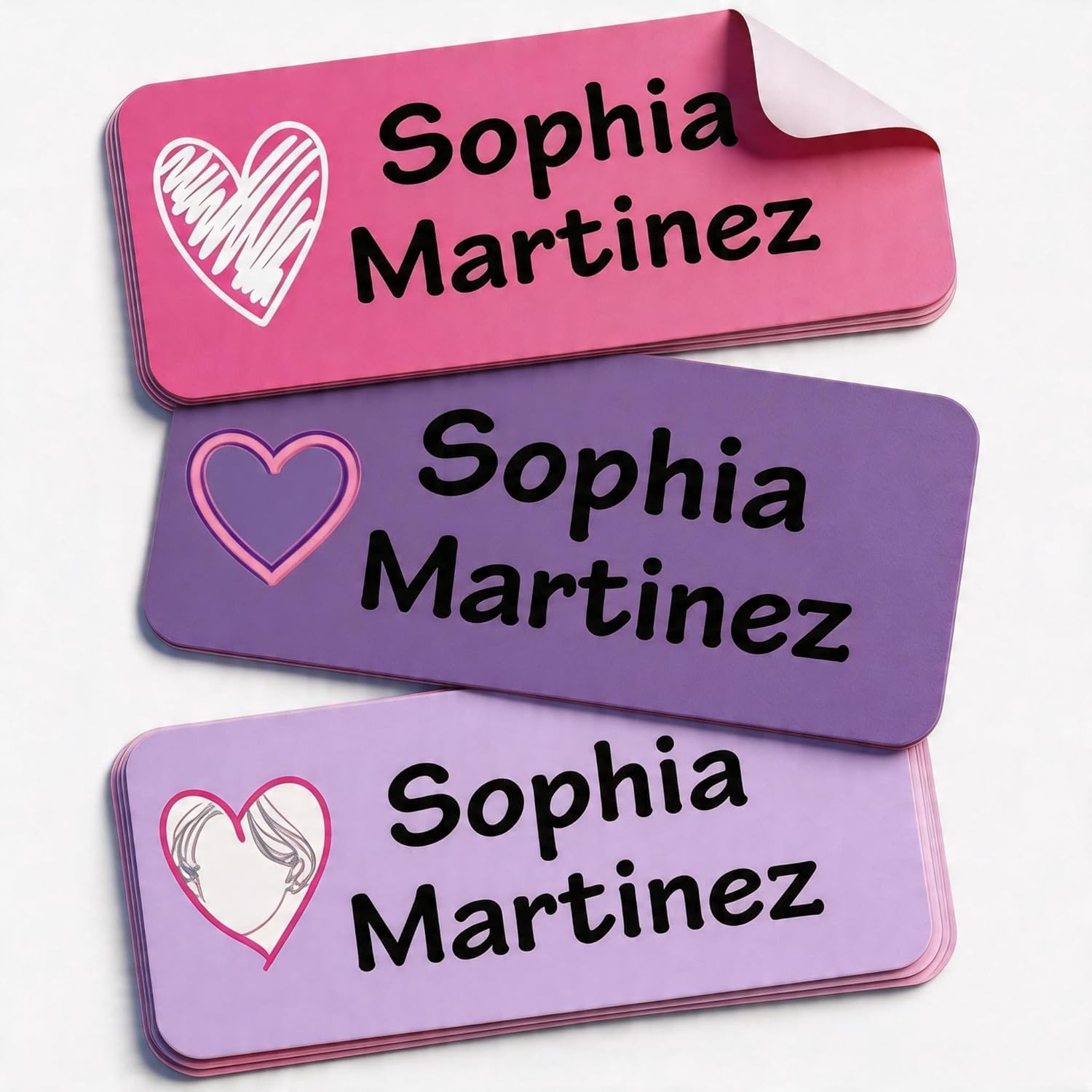 Personalised Name Labels for School Supplies Name Sticker Set for Clothes & Items Fits with washlabel, Books, Pen, Boxes Washable Stick-On Tags for Babies, Kids & Adults (Love Heart)