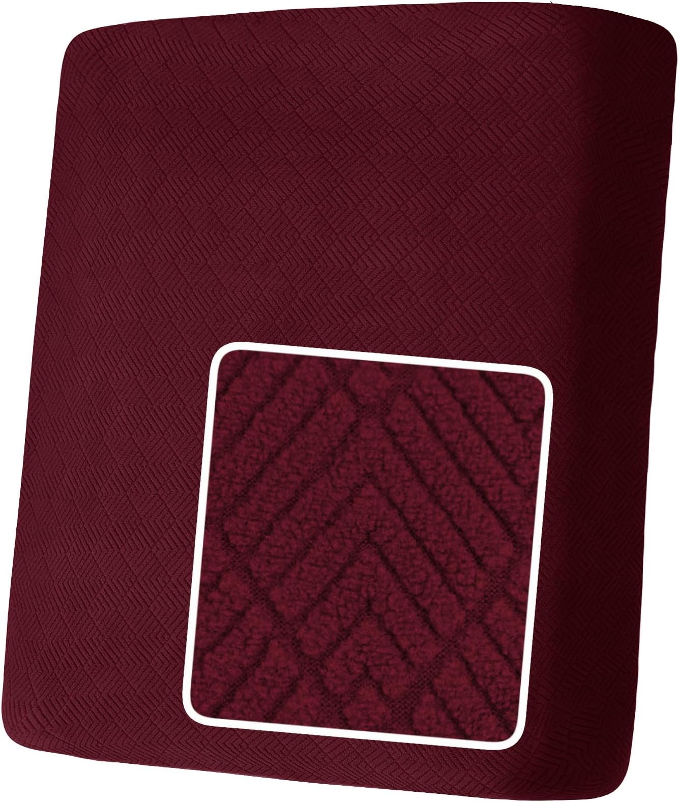 YEMYHOM Stretch Individual Cushion Covers Sofa Chair Seat Cushion Slipcovers Soft Couch Cover Replacement Diamond Pattern Furniture Protector with Elastic Bottom (1 Pc Cushion Cover, Wine Red)