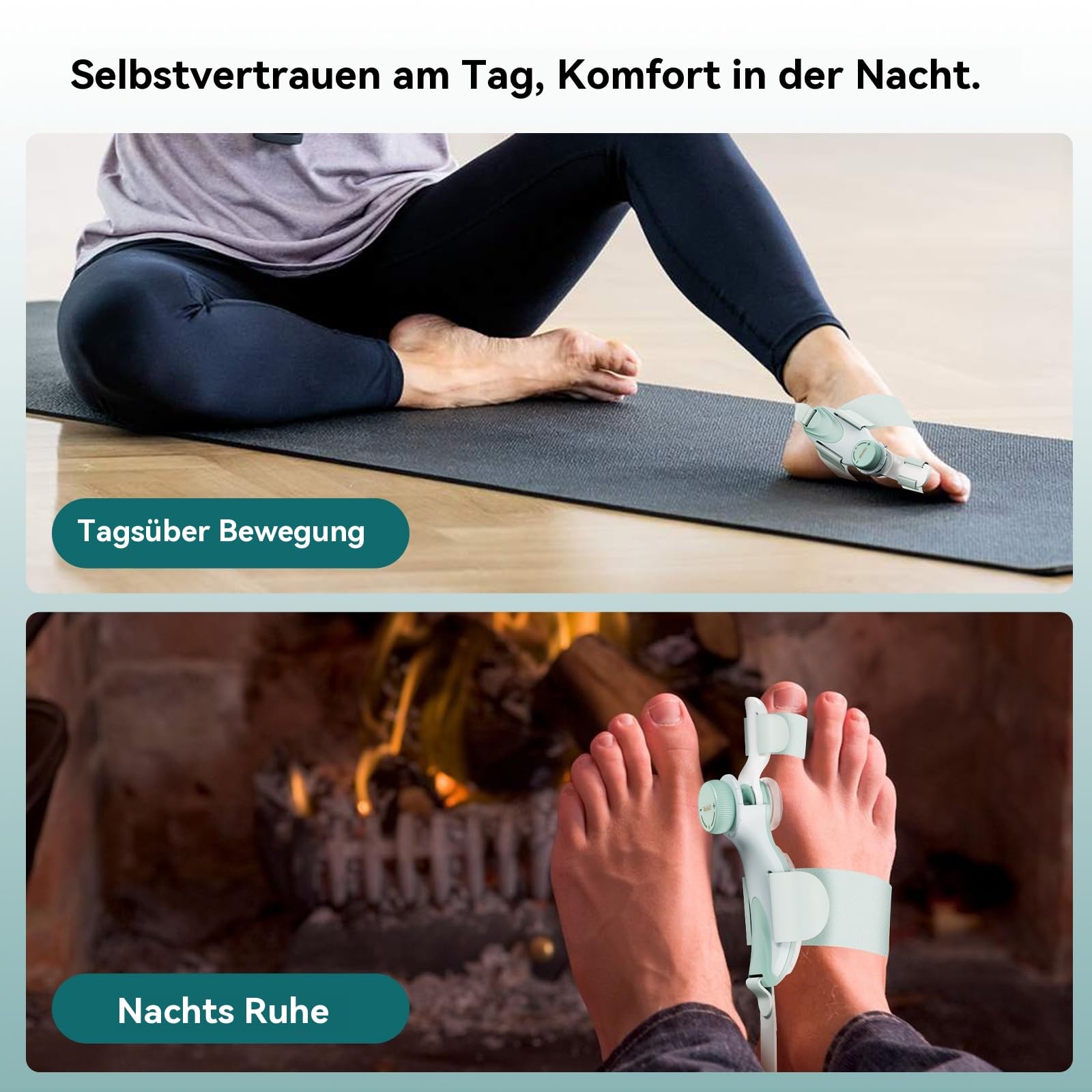 2 Pack Hallux Valgus Korrektur Schiene, Verstellbarer Ballenzeh Korrektor mit Drehknopf für Großzehen-Ausrichtung & Schmerzlinderung, Nacht Hallux Valgus Bandage & Zehenspreizer, Large Band