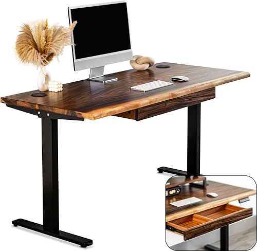 Standing Desk with Drawer – Walnut Solid Wood Desk, Natural
