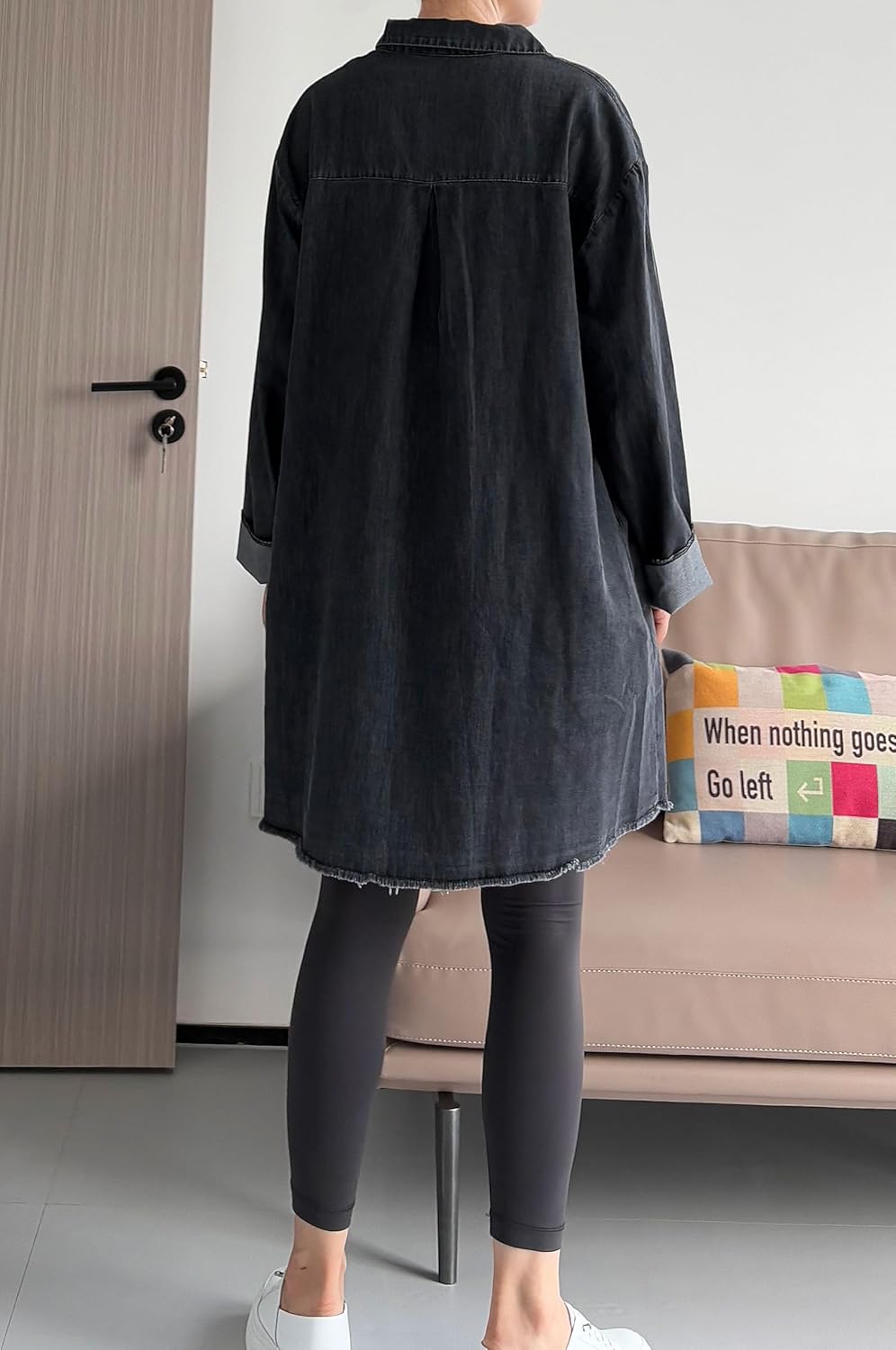 Minibee Women's Denim Jacket Button Down Shirts Long Sleeve Jean Jacket Cotton Blouses Fall Outfits - Image 5