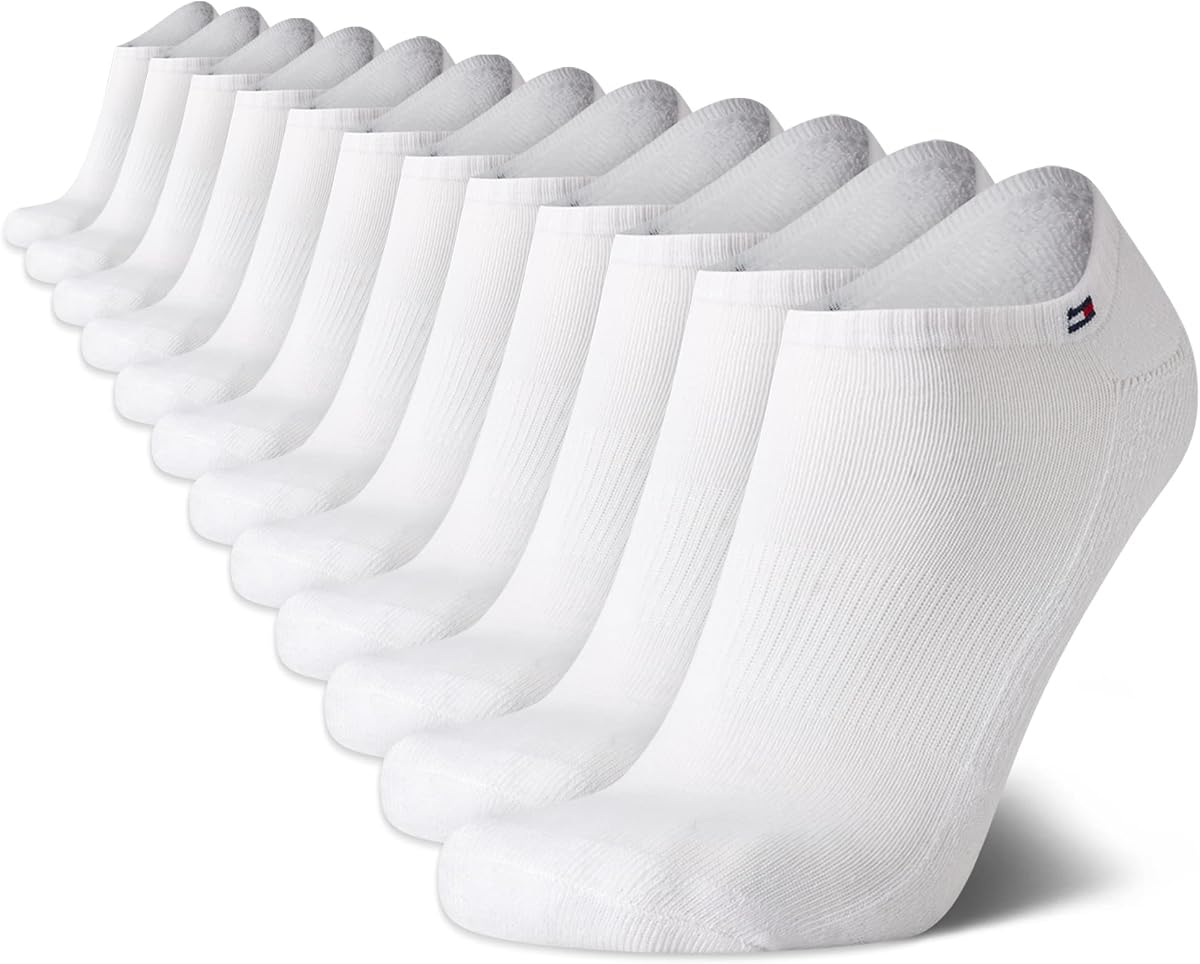 Tommy Hilfiger Mens 12 Pack Cushioned No Show Athletic Socks | Lightweight Low Profile Build With a Non Slip Heel Grip, Stays Hidden in Sneakers and Loafers for All Day Comfort