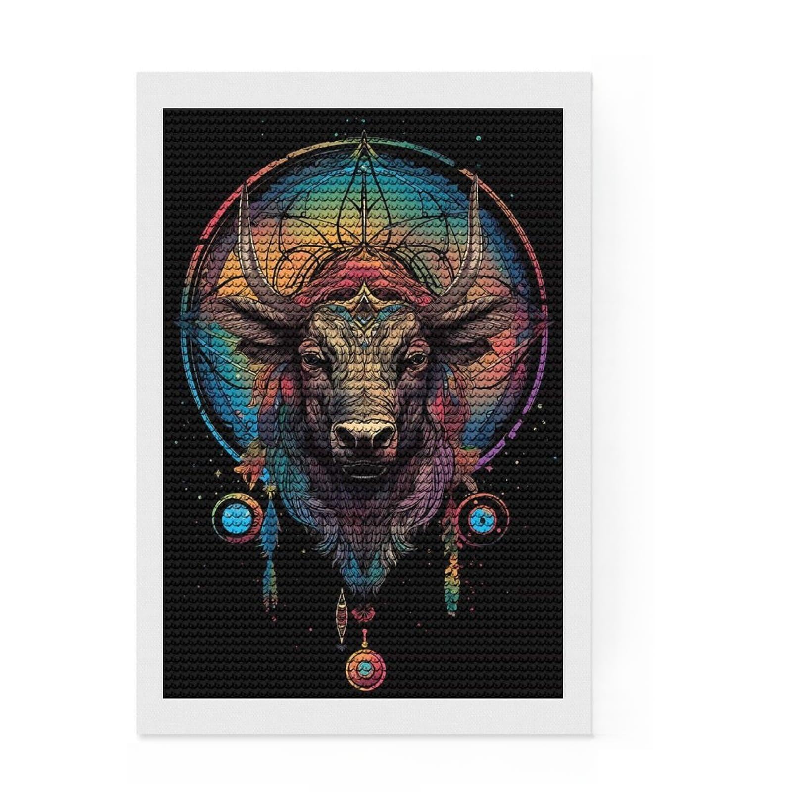 Junmoney Dreamcatcher Mandala Bull Full Drill Diamond Painting Kit 8"x12", Neat Printed Canvas, Sparkling Round Gems, Easy Handmade Project