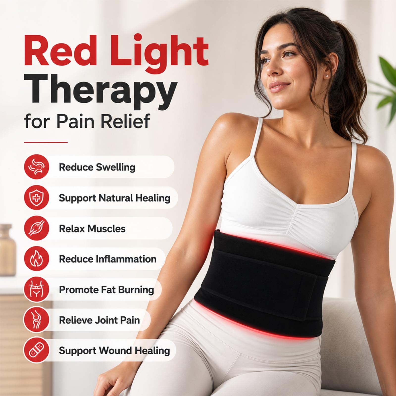 Cintura terapeutica con lampada a luce rossa, 120 LED, 3 in 1, a infrarossi, 660 nm e 850 nm, con 5 livelli di massaggio di vibrazione, modalità di impulso da 10 Hz, per il dolore alla schiena, spalle