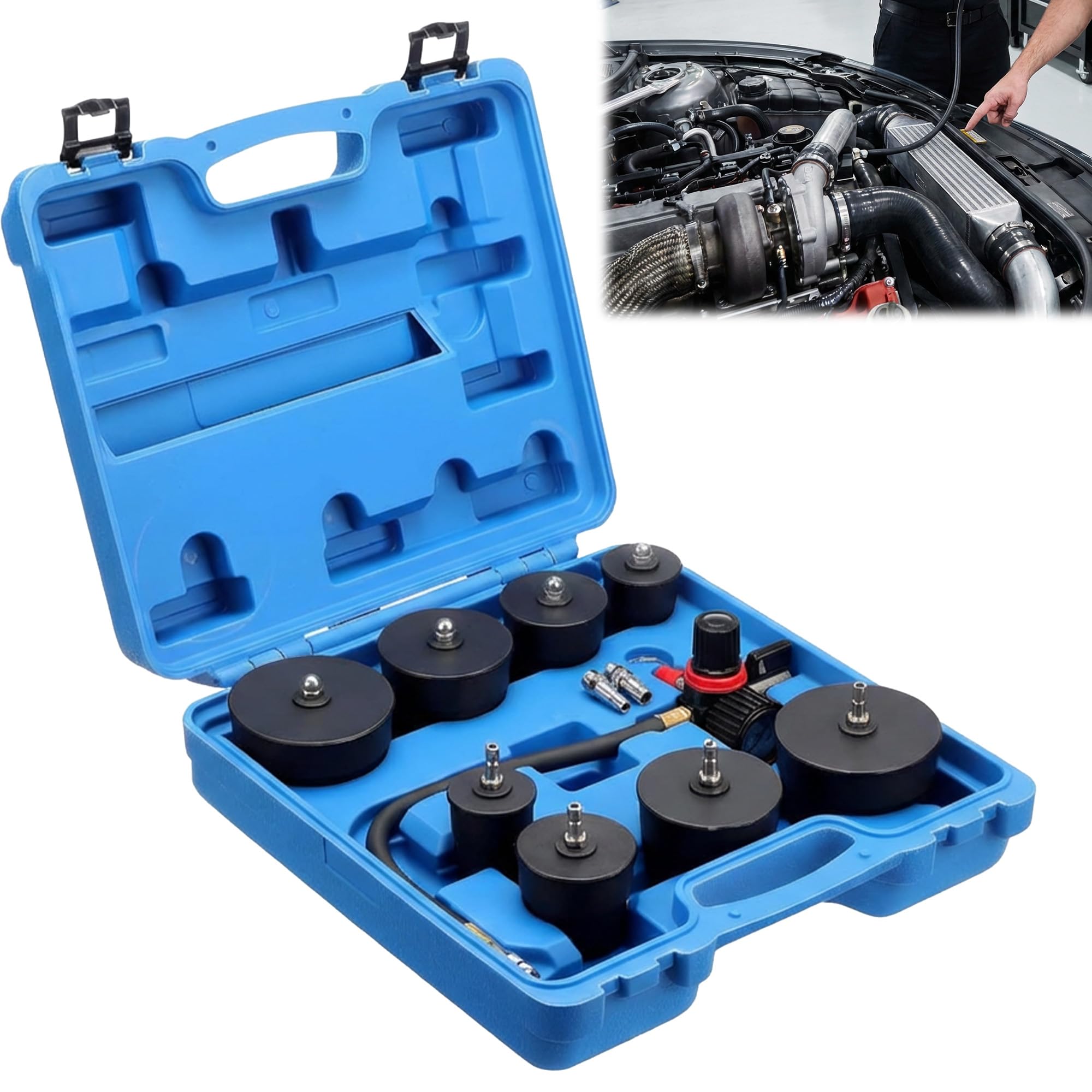 9tlg Turbolader Ladeluft System Adapter Satz: Turbo Boost Lecktester Boost-Lecktest-Kit mit Manometer für Ansaug und Ladeluftsystem PKW Transporter für Kfz Werkstatt und Mechaniker