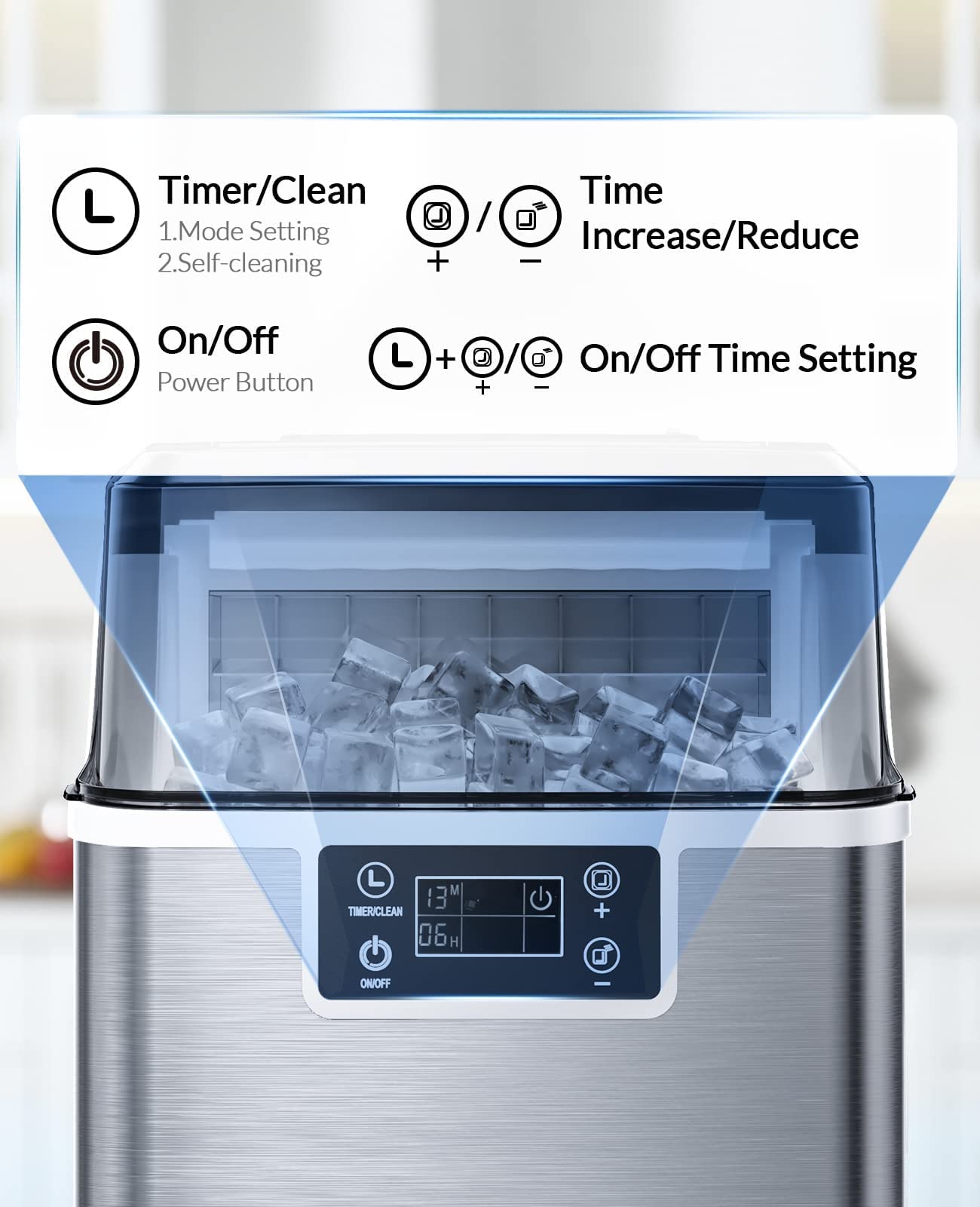 Silonn Countertop Ice Maker Machine, 26lbs In 24hrs, Ice Cube Ready In 6-8 Mins, Self-Cleaning Ice Machine With Ice Scoop And Basket For Home Kitchen Office Bar Party on Fridge.com - View 2