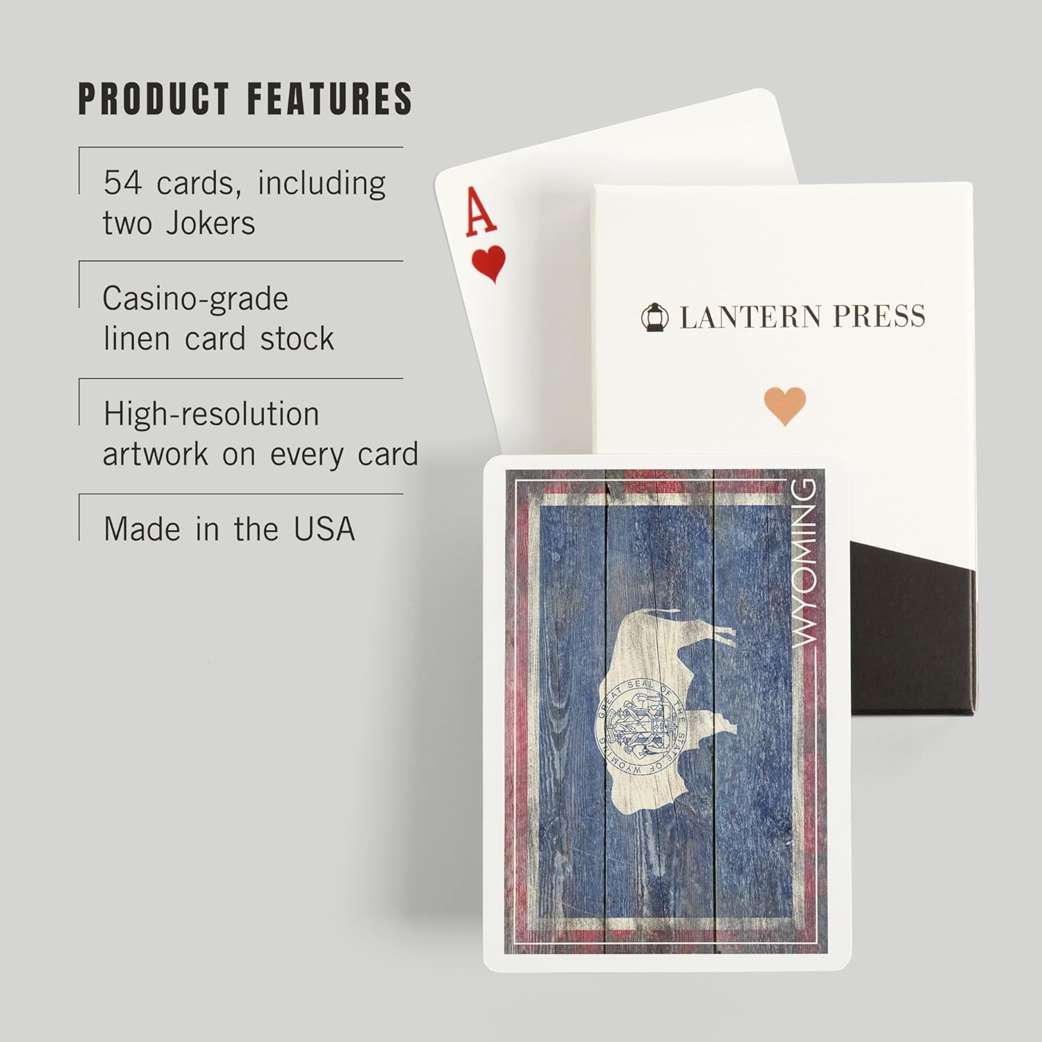 Lantern Press Rustic Wyoming State Flag, 52 Playing Cards for Adults, Poker Size Card Deck