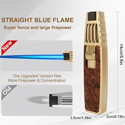Miniatura 3 de Encendedor de butano, soplete de soldadura, estilo oro caoba, linterna de cocina recargable, resistente al viento, llama ajustable, soplete solar