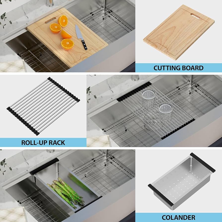 Kichae 36 Inch Farmhouse Kitchen Sink Ledge Workstation