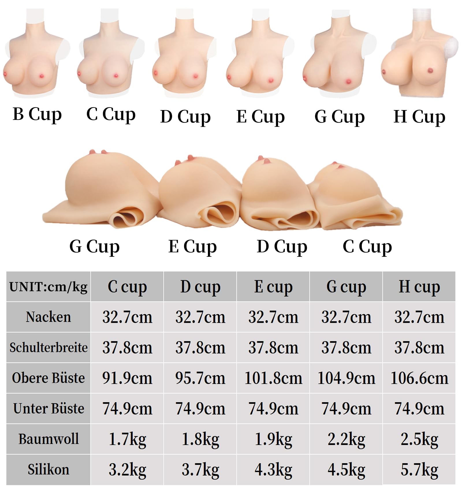High Neck Silicone Breastplate C-H Cup Fake Breast Collarbone Detailing for Transgender Drag Queen Crossdressers