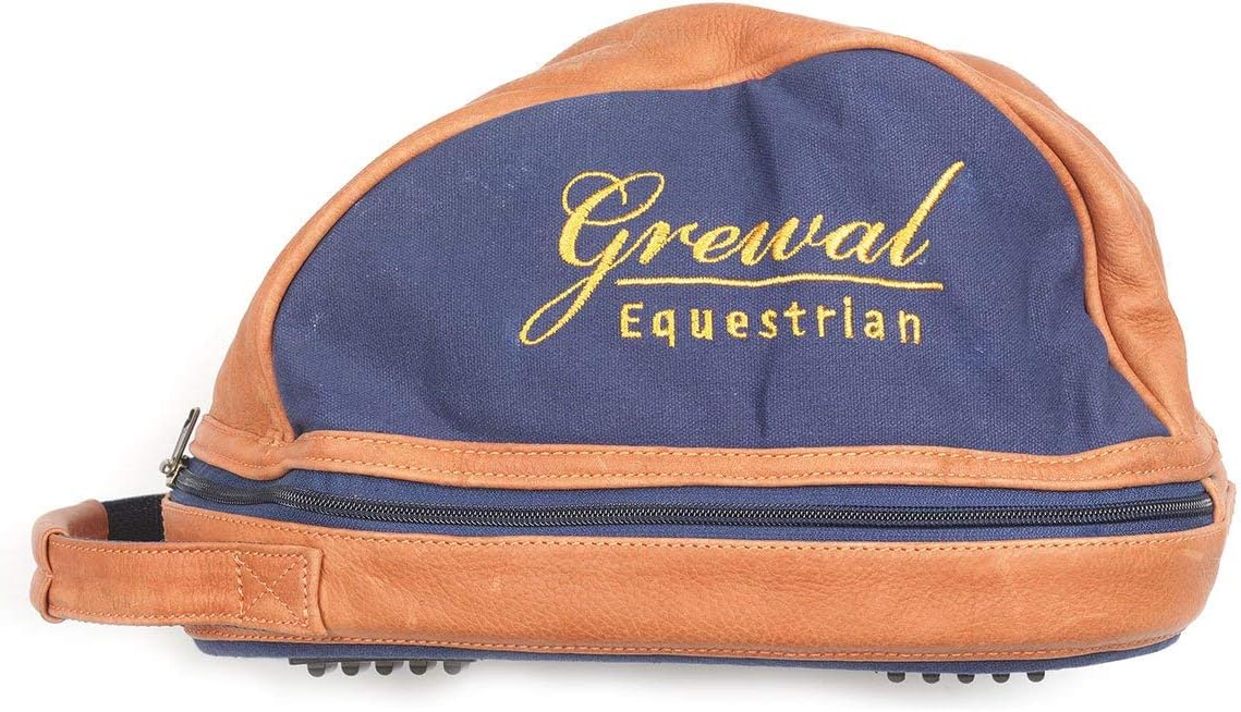 Grewal Equestrian Navy Blue Leather Horse Riding Helmet Bag with Leather Trim