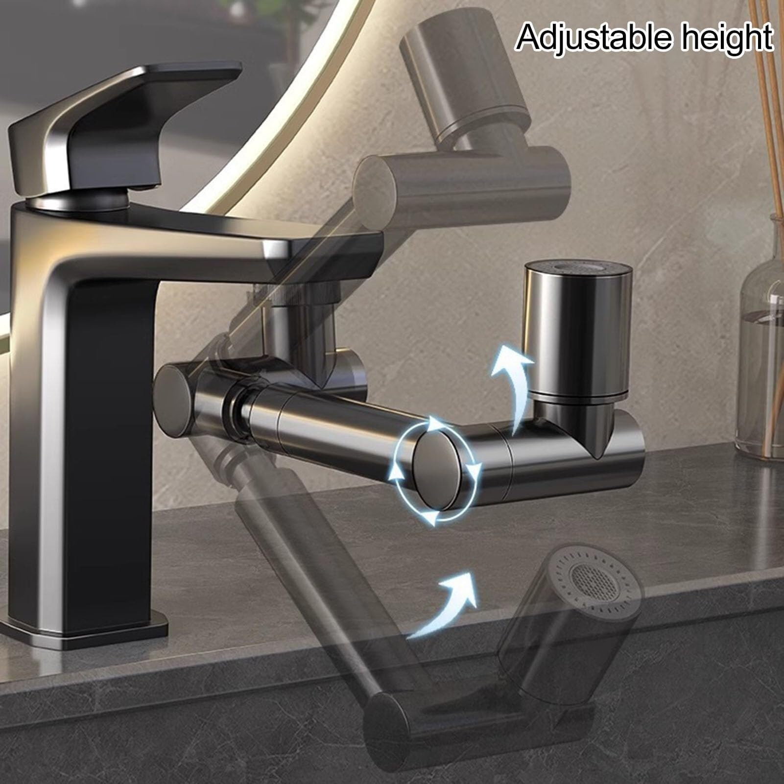 Prolunga Girevole a 360 Gradi per Rubinetto con ugello a spruzzo Regolabile – Facile Installazione per lavelli di Cucina e Bagno (Argento B)