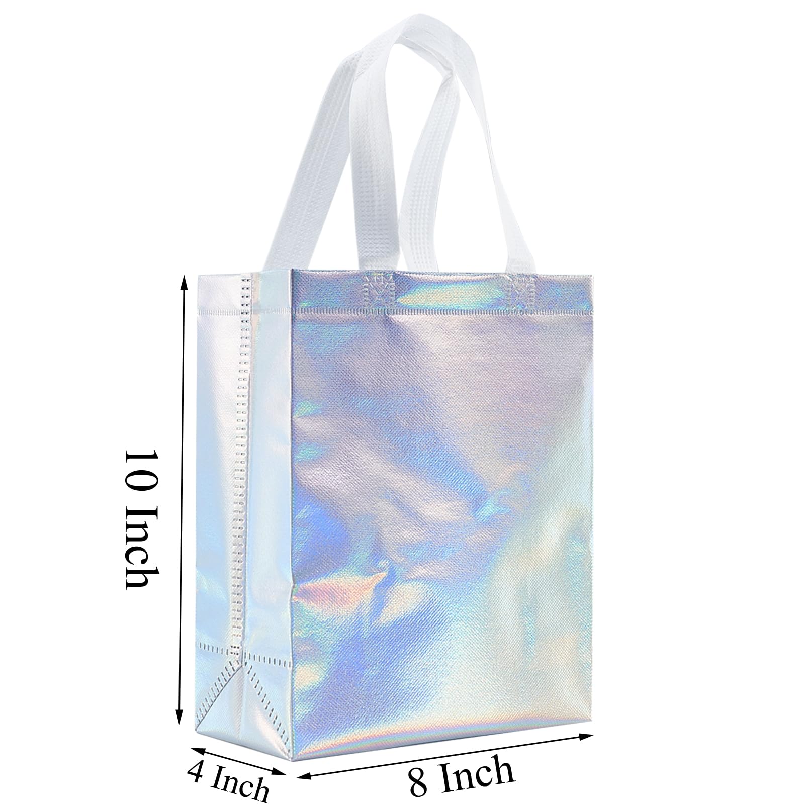 Tendwarm 12 Pcs 8x4x10 Inches Reusable Iridescent Gift Bag Favor Bags for Party Wedding Christmas Medium Size
