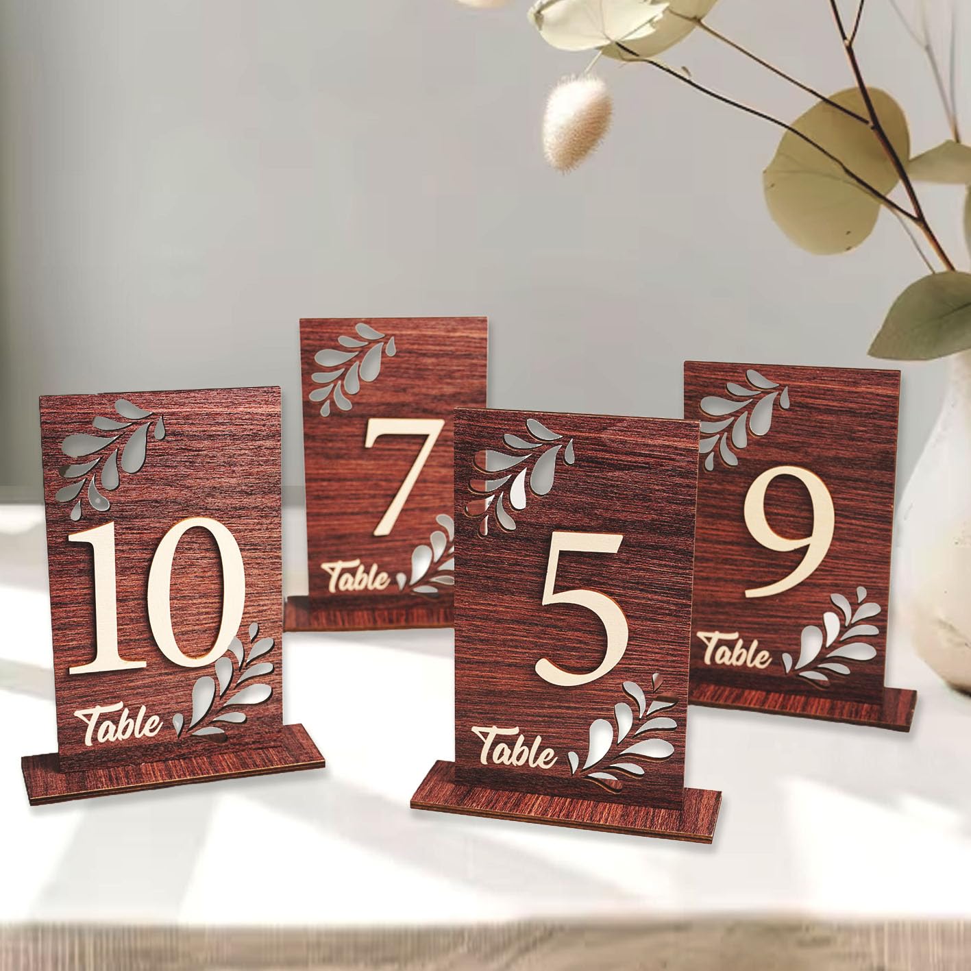 Números de mesa de boda del 1 al 20 números de mesa de madera para recepción de boda, centro de mesa con base de soporte para decoración de boda, despedida de soltera, banquete, restaurante,