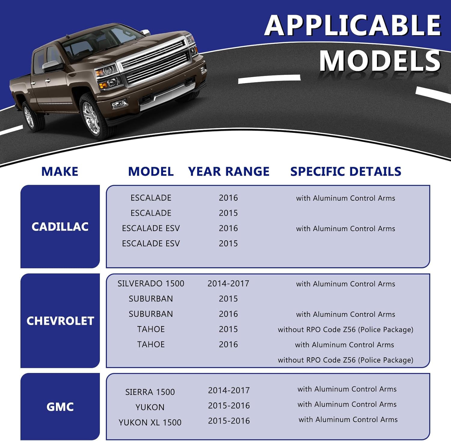 Front Lower Aluminum Control Arm Ball Joint Replacement for 2014-2017 Chevy Silverado 1500 SuburbanTahoe Cadillac Escalade GMC Sierra 1500 Yukon XL
