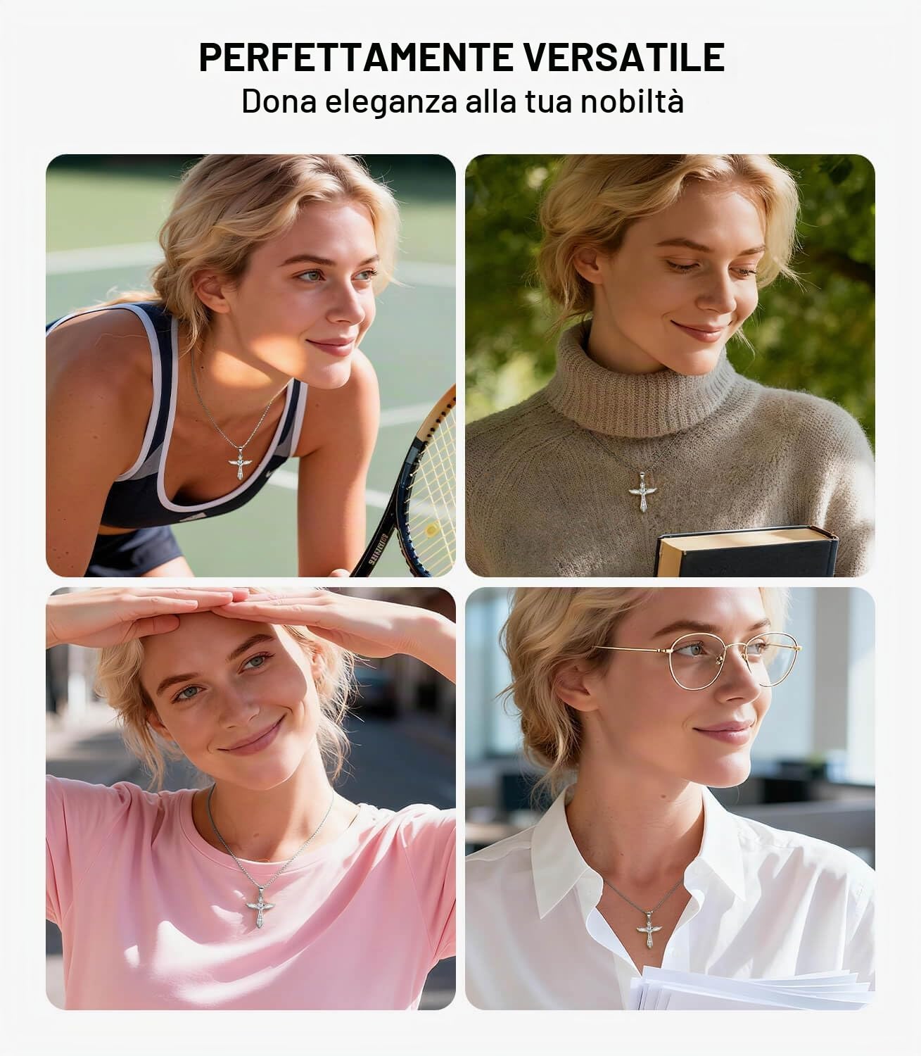 LOVANS Collana Croce Donna Girocollo Crocifisso Argento 925, Ciondolo Chiama Angeli con Zirconi a Forma di Cuore, Regalo Idea Compleanno Anniversario per Lei e Mamma, Lung. 45-50 cm (Oro/Argento/Rosa)