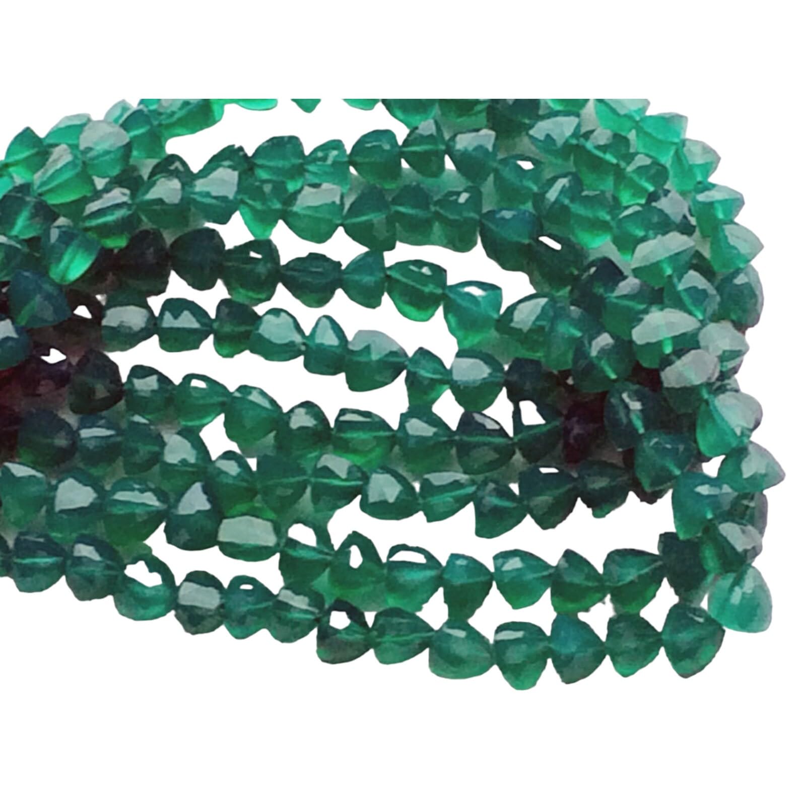 Perles onyx vert trillion de 7-8 mm taillèes en facettes pour la crèation de bijoux faits main, 4"