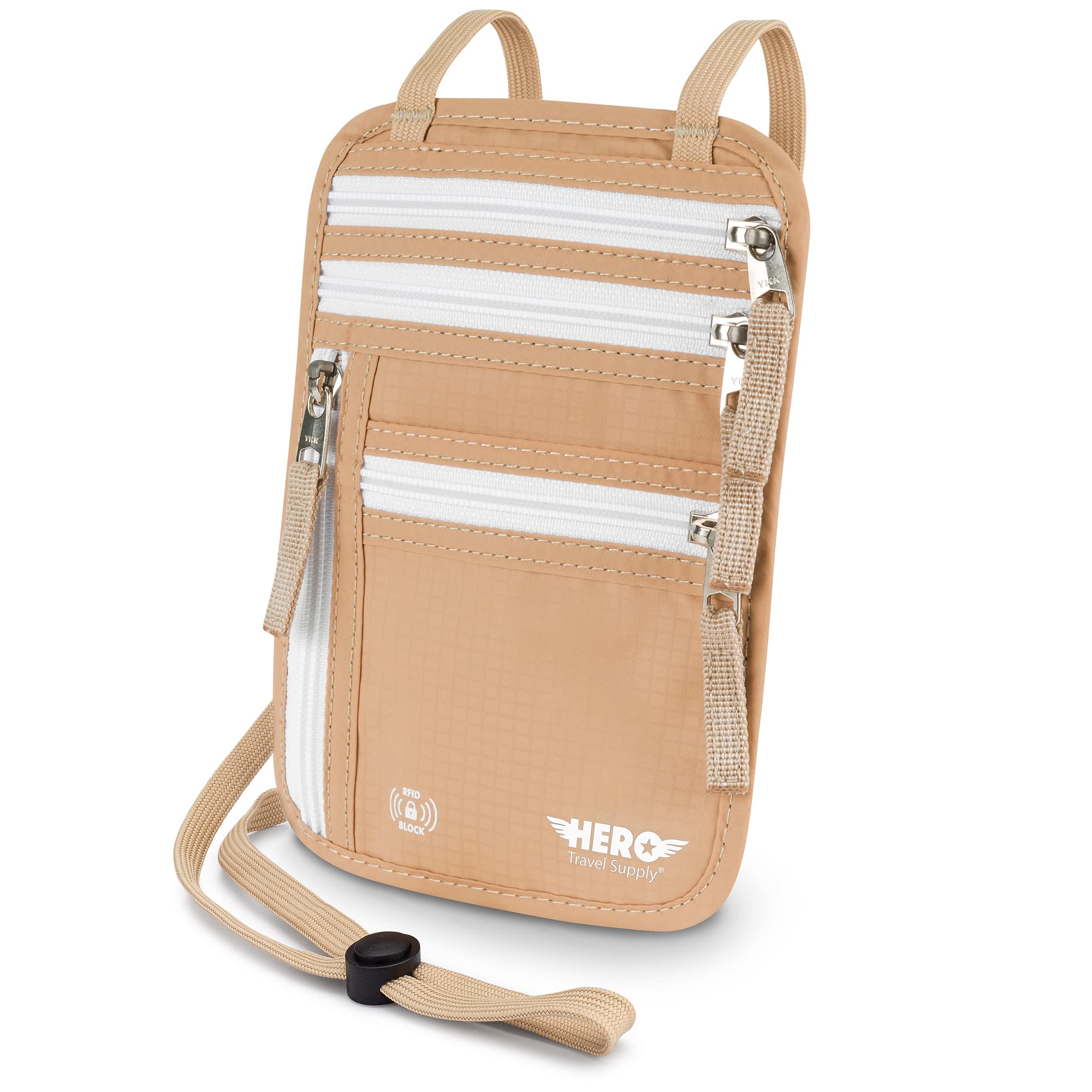 Hero Travel Supply Neck Wallet – RFID Blocking Passport Holder – Easy to Conceal Travel Pouch