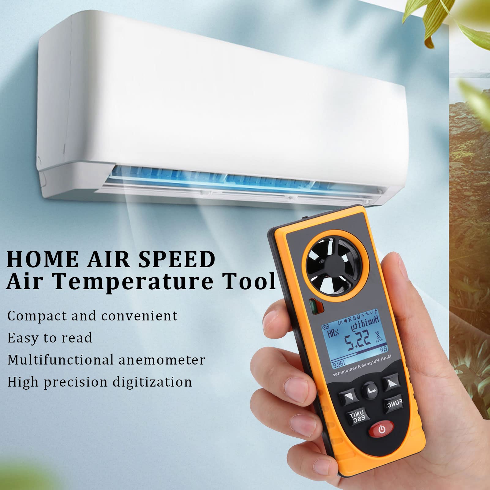 Windmesser Digital LCD Wind Speed Meter Gauge Handheld-LCD-Digital-Anemometer, Luftgeschwindigkeitstester Multifunktionaler Windtemperaturmesser Tragbares Messgerät GM8910