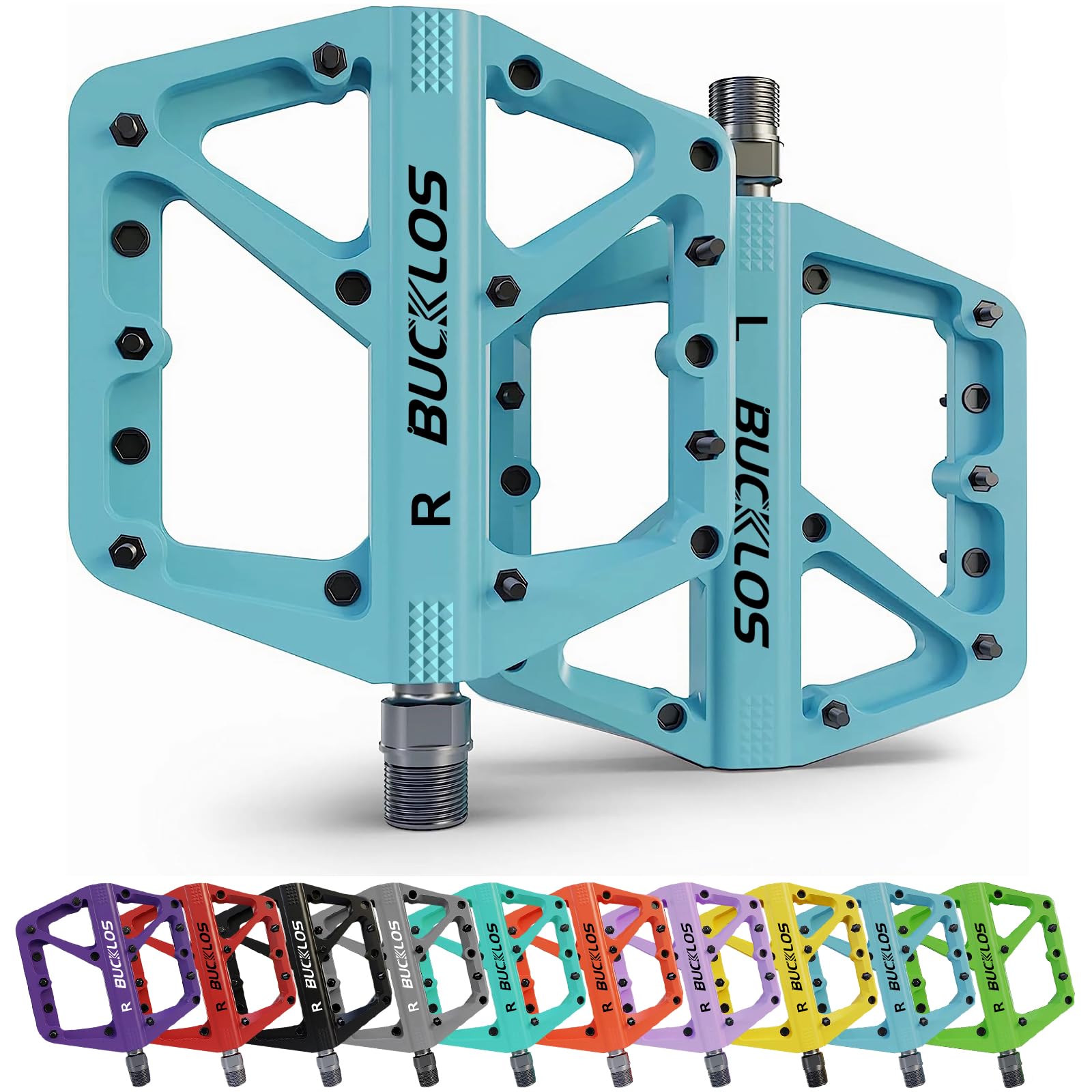 'BUCKLOS Mountain Bike Pedals MTB Flat Pedal, Adult Bicycle Road Bike Large Platform Nylon Non-Slip Pedals for Gravel Bike/Hybrid Bike 9/16'''