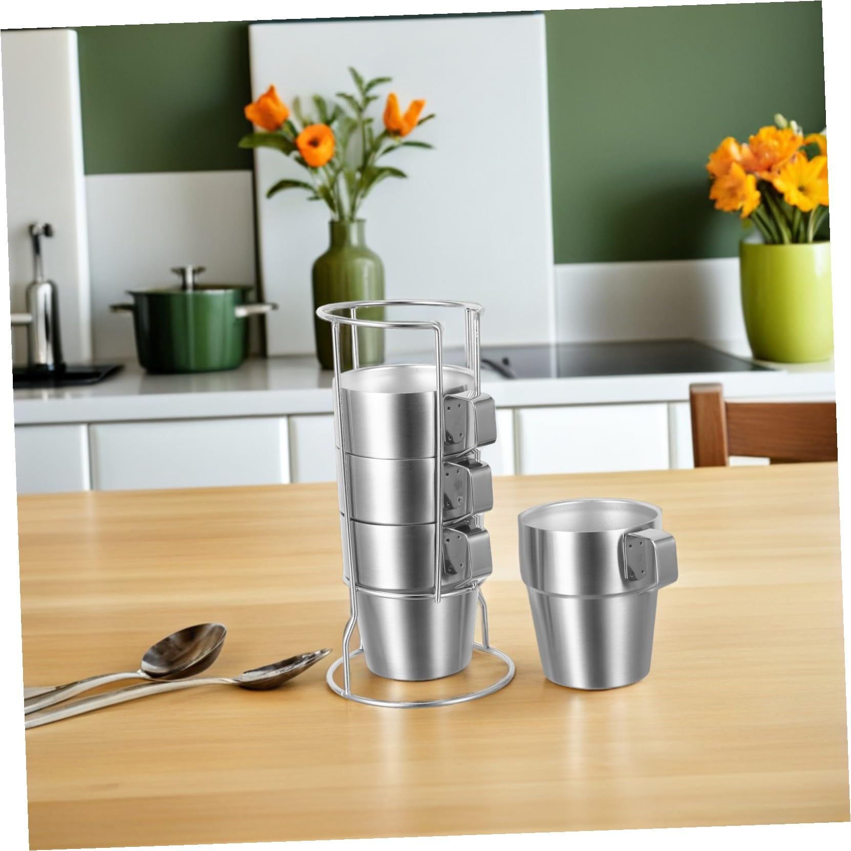 Tazas Infantiles Apilables de Acero Inoxidable Aisladas Doble Pared y Asas Soporte Compacto para Café Té y Cappuccino para Camping y Uso Diario