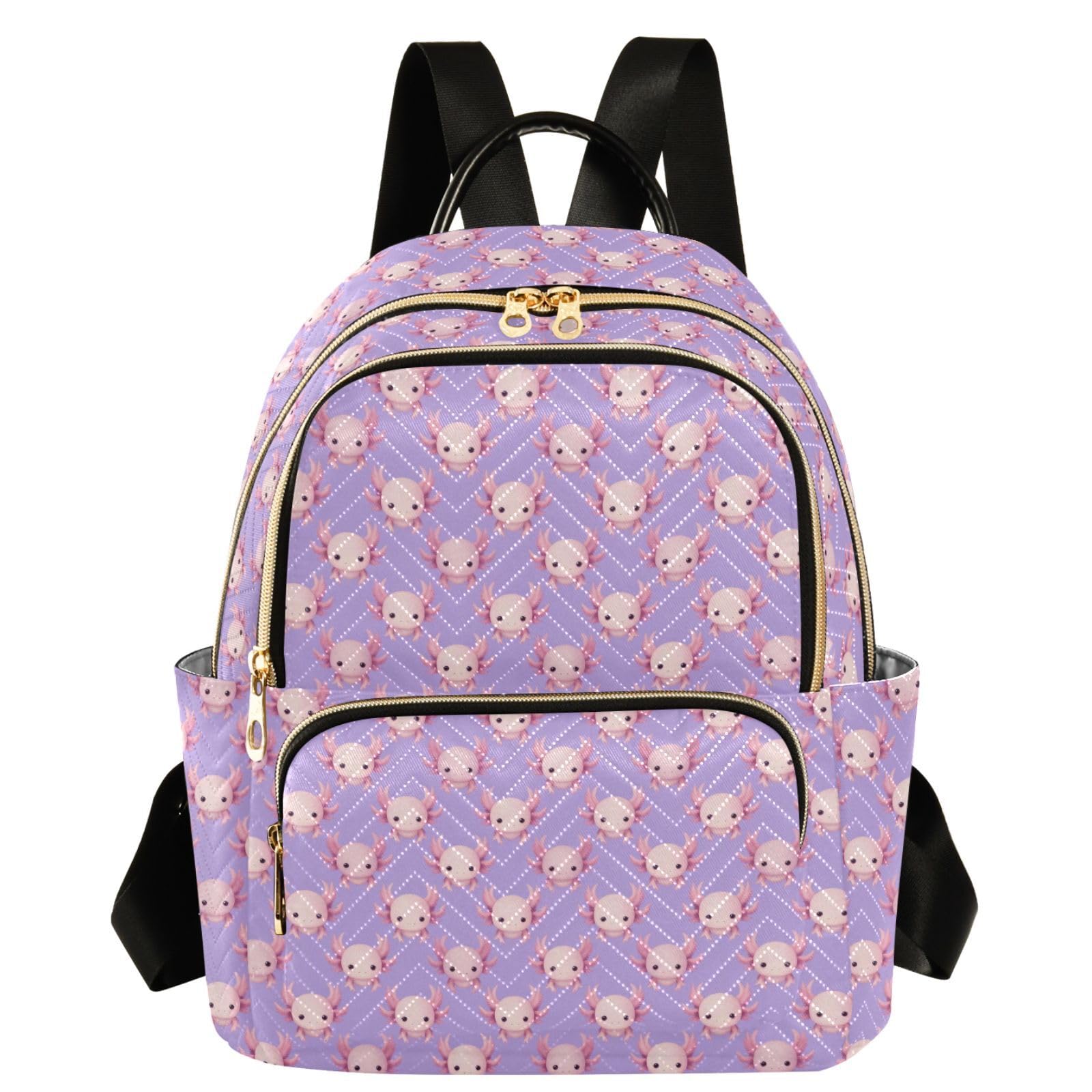 Mochila de poliéster ligero morada estilo kawaii con bolsillos interiores 8