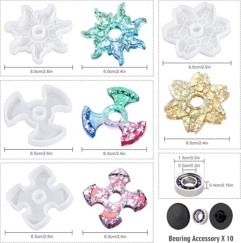 Vista 40 de NiArt Fidget Finger Spinner DIY Resina Epoxi Fundición Molde de Silicona Kit 5 Moldes con 10 Rodamientos, Alivio del Estrés Juguete de Mano Fidget