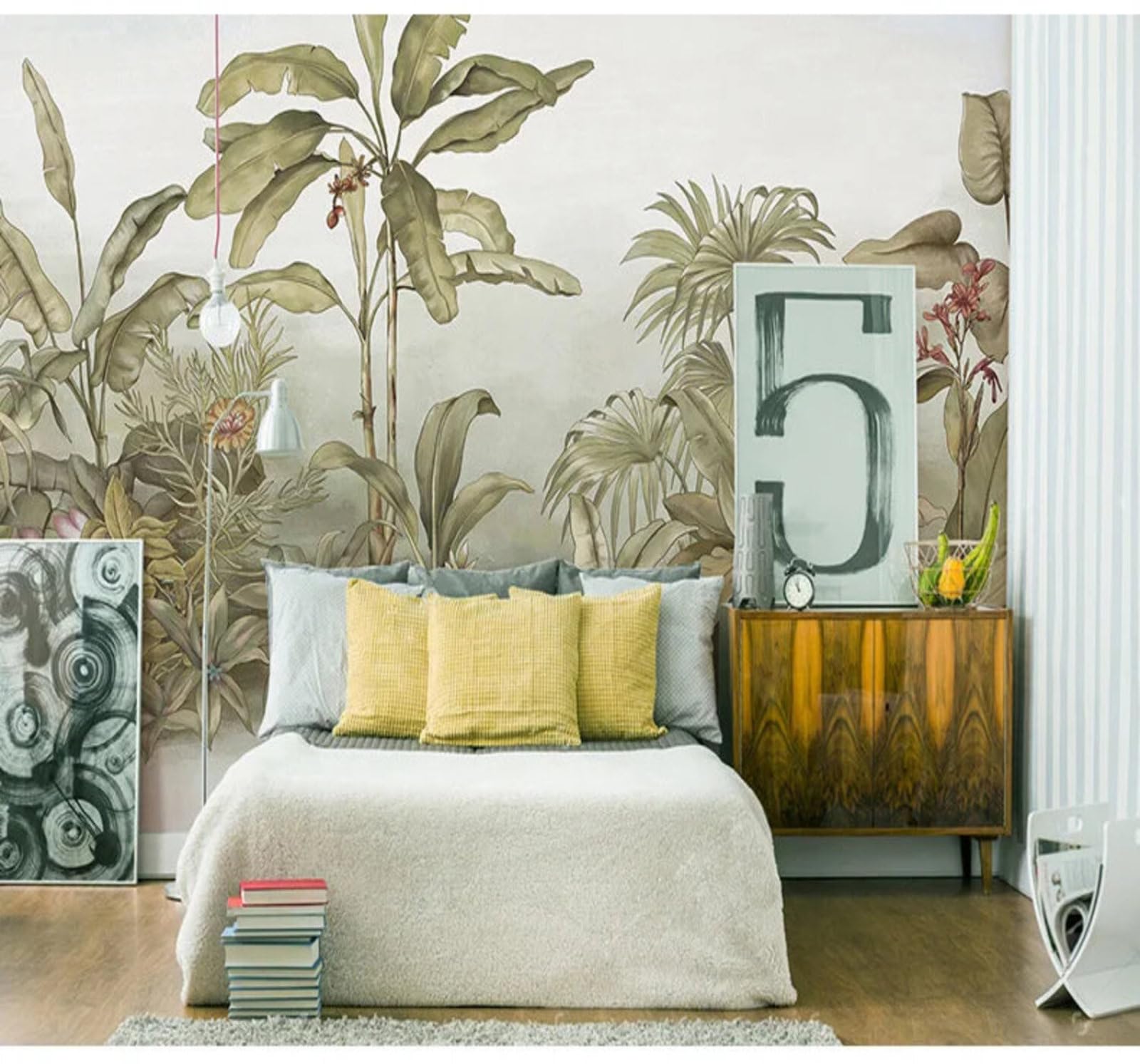 Tzxztt Retro Fresh Tropical Plants Banana Leaves Modern 3D Wallpaper Premium Textured Silk Neutral Tones Material Ideal for Living Room Bedroom-250cm×170cm
