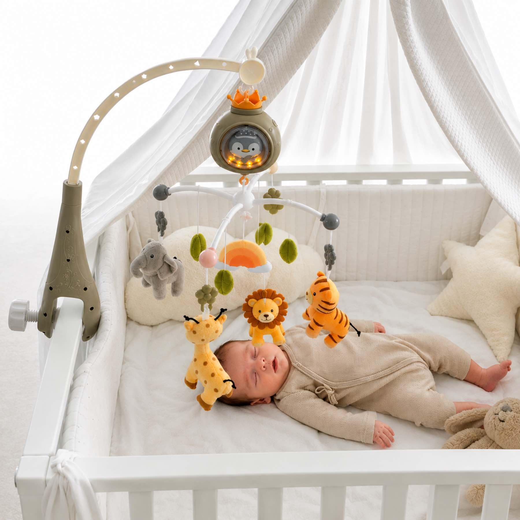 Bo Jungle | Musikalisches Baby Mobile mit Projektor Nachtlicht Weiß Tropicana - 33 x 26 cm