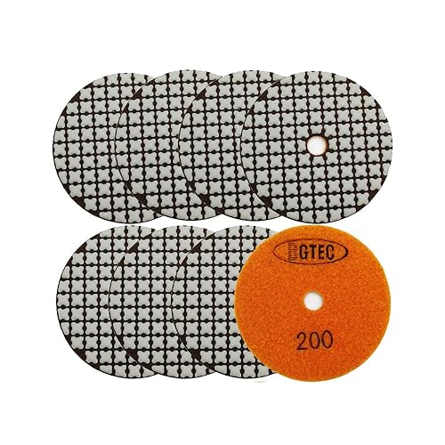 BGTEC Juego de almohadillas de pulido de diamante seco de 4 pulgadas, kit de 8 almohadillas de grano 200 para granito, mármol, piedra de cuarzo,
