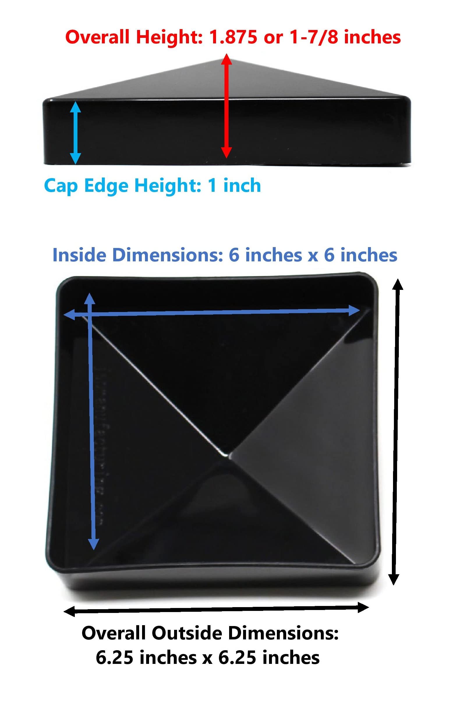 True 6x6 (155mm x 155mm) Plastic Pyramid Vinyl Fence Post Cap for True Actual 6" x 6" Vinyl Posts Black or White Multiple Quantities (10, White)