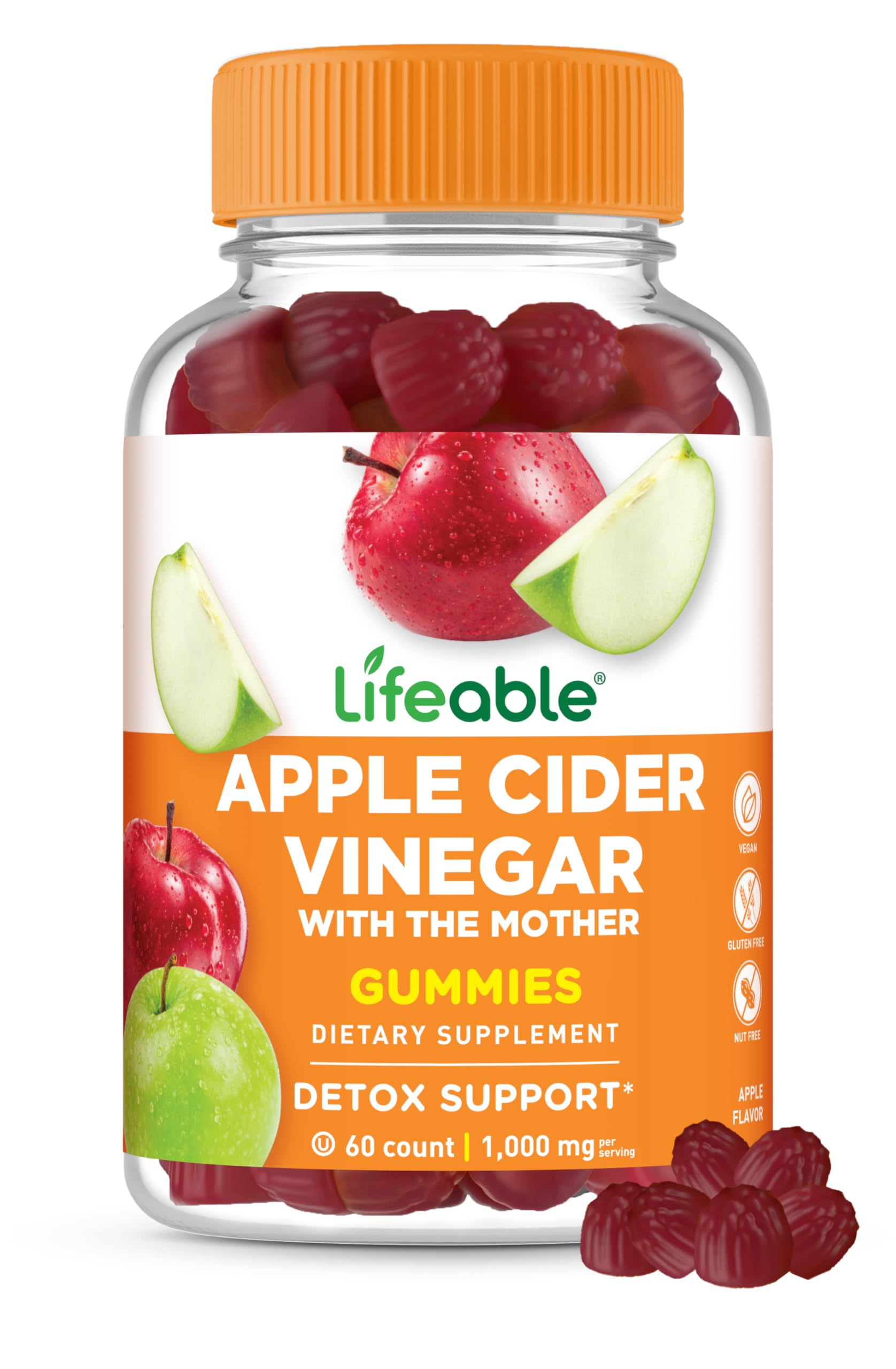 Lifeable Apple Cider Vinegar Gummies with Mother, 1000mg ACV, 60 Count