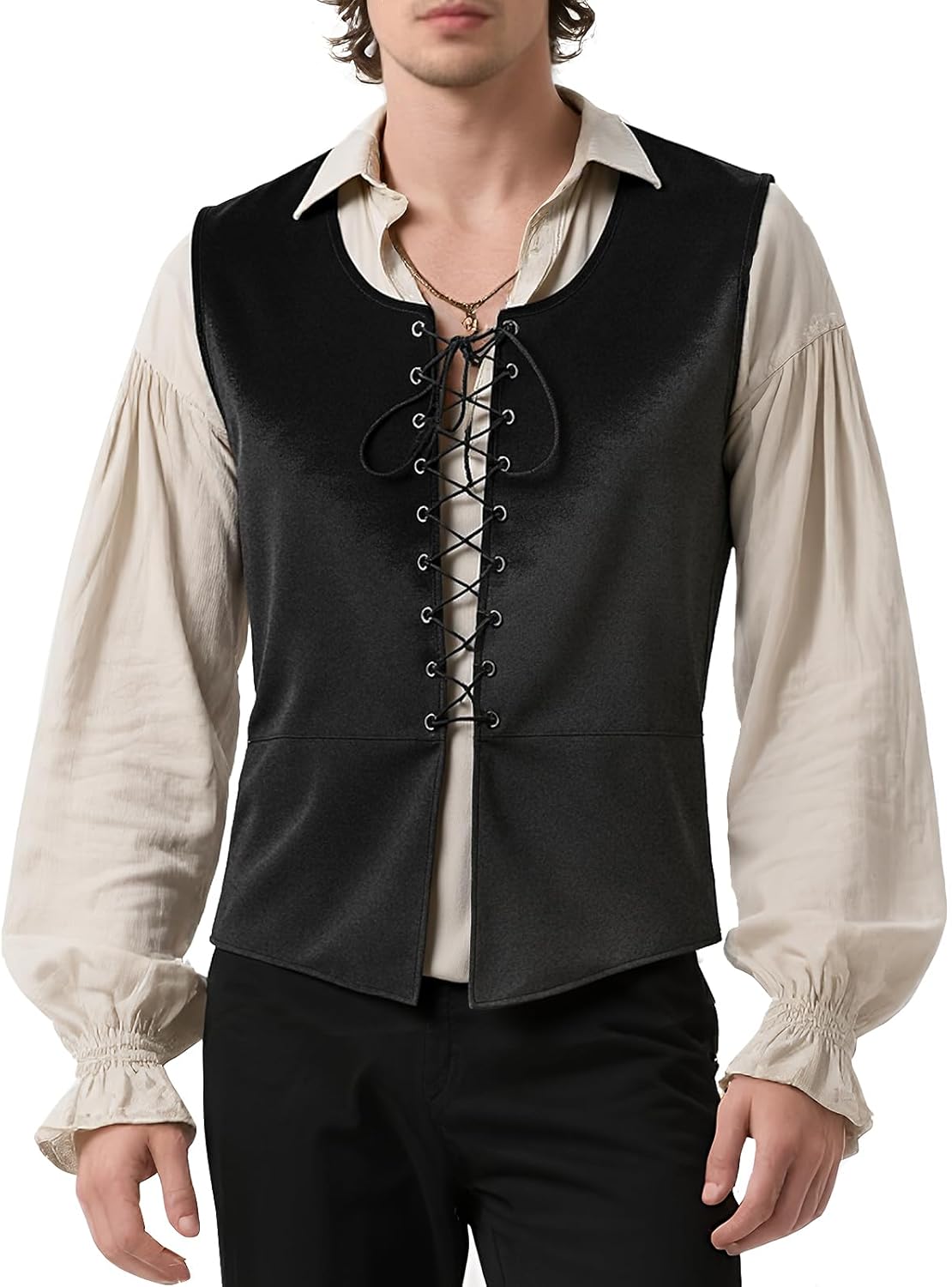 Tyuduo Men's Medieval Renaissance Pirate Vest Gothic Steampunk Waistcoat for Men