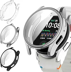 [Pacote com 3] Capa protetora de tela Watbro compatível com Samsung Galaxy Watch 7 44 mm mulheres e homens, capa de TPU macia antiderrapante ultrafina resistente a arranhões (transparente, prata