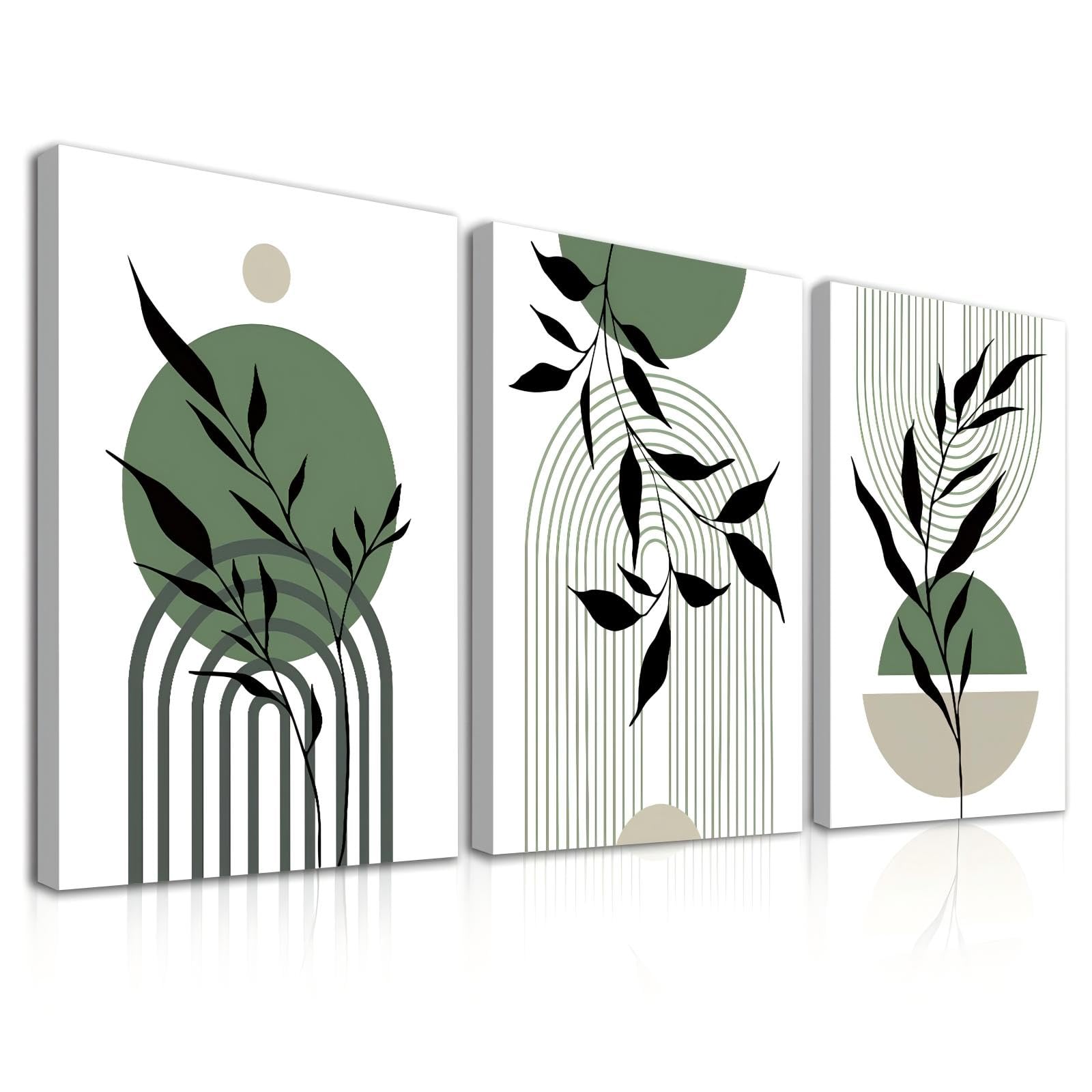 Rgsixiot Frameless Canvas Wall Art Bohemian 3-Piece Geometric Botanical Leaves