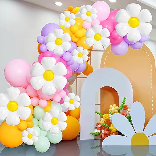 Miniatura 5 de Juego de 16 globos de flores de margarita, globos de flores de látex rosa, morado, amarillo, decoraciones de fiesta para cumpleaños, baby shower,