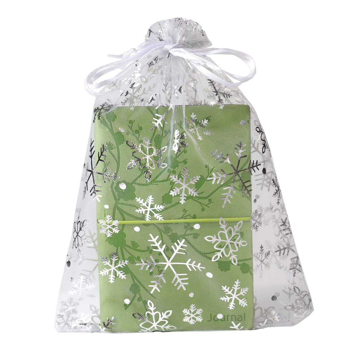 SUNGULF 100pcs Organza Pouch Bag Drawstring 6"x9" 16x22cm Strong Gift Candy Bag Jewelry Party Wedding Favor (White Snowflake)