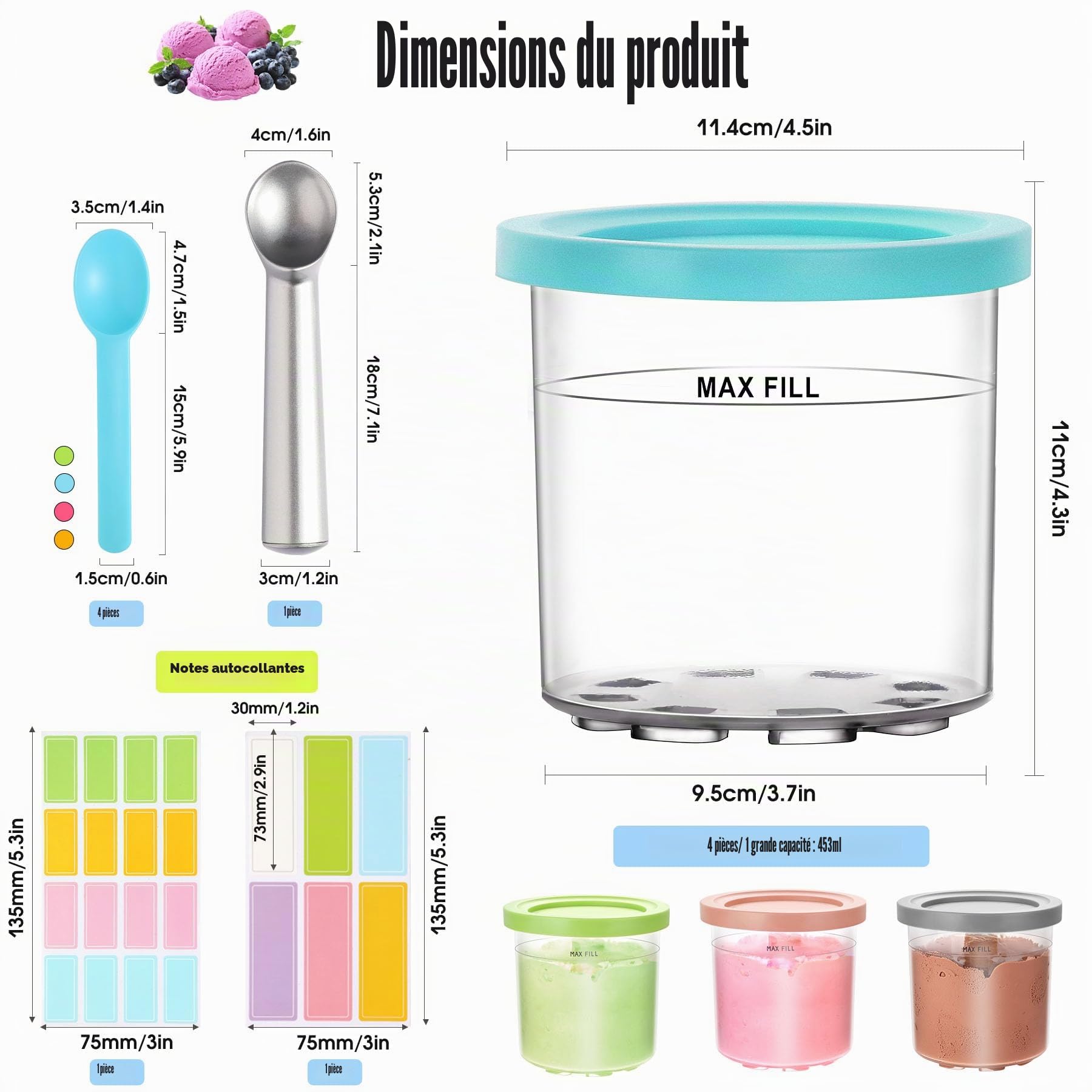 4 Pièces Bacs à Crème Glacée Ninja Creami,Accessoires Pour Machines à Glace Pour la Série NC301 NC300 NC299AMZ, Sans BPA, Accessoires pour Ninja Ice Creami Maker Et Lavables Au Lave-Vaisselle