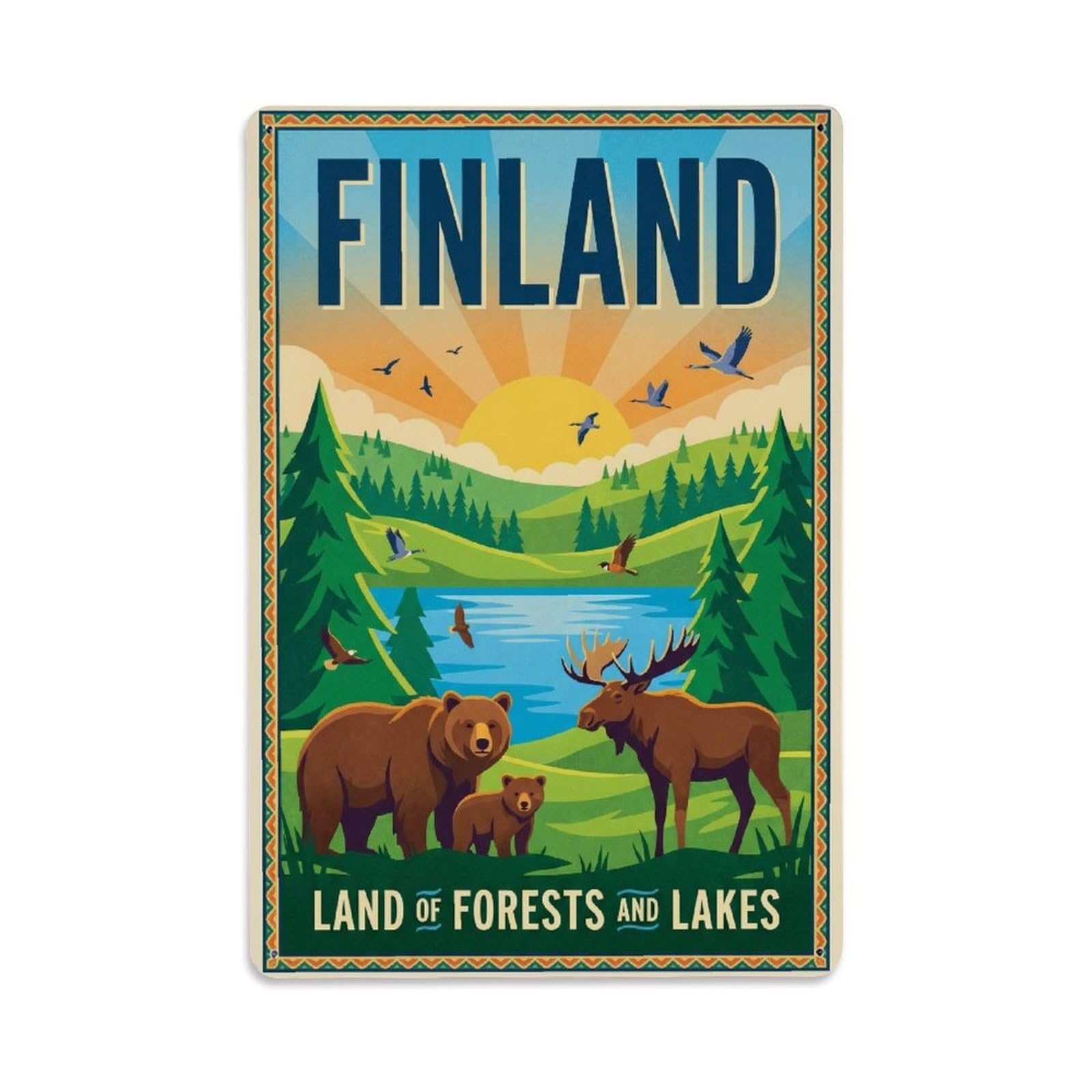Olhnbad Style Finland Forests Lakes Wildlife Travel Nature Metal Tin Sign