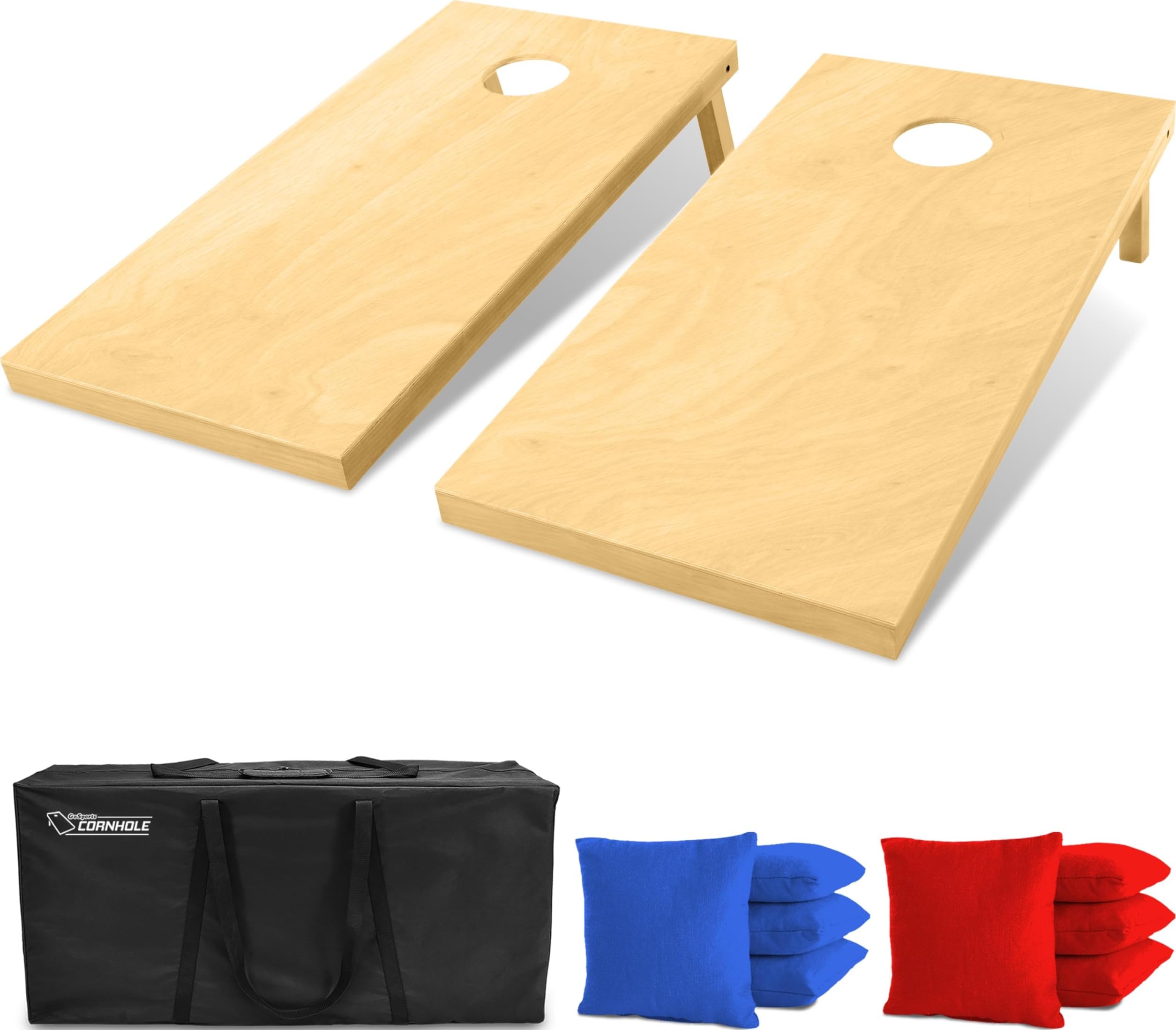 GoSports Ensemble de Cornhole de qualité supérieure en Bois Massif – Choisissez Entre 1,2 m x 6,1 m ou 0,9 m x 6,1 m, Comprend Un Lot de 8 Sacs à Lancer de Trous de maïs