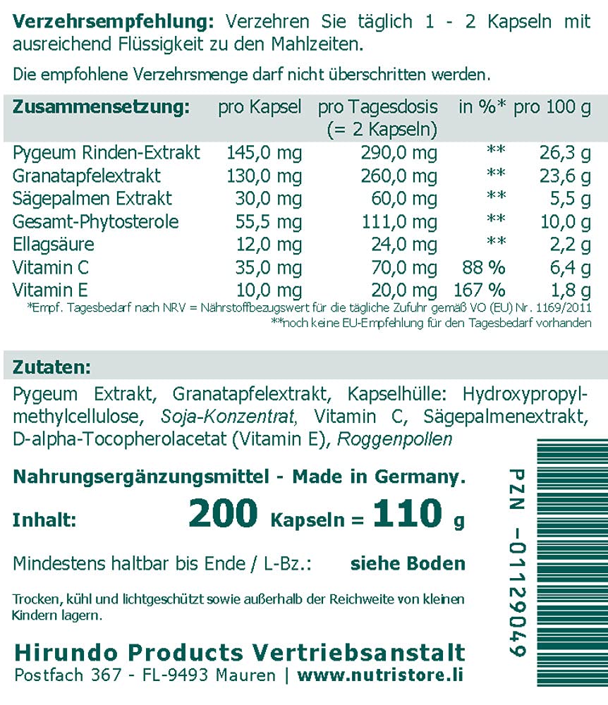 The Nutri Store Pygeum Phytosterol Kapseln, 200 Sztuka Kapsułki