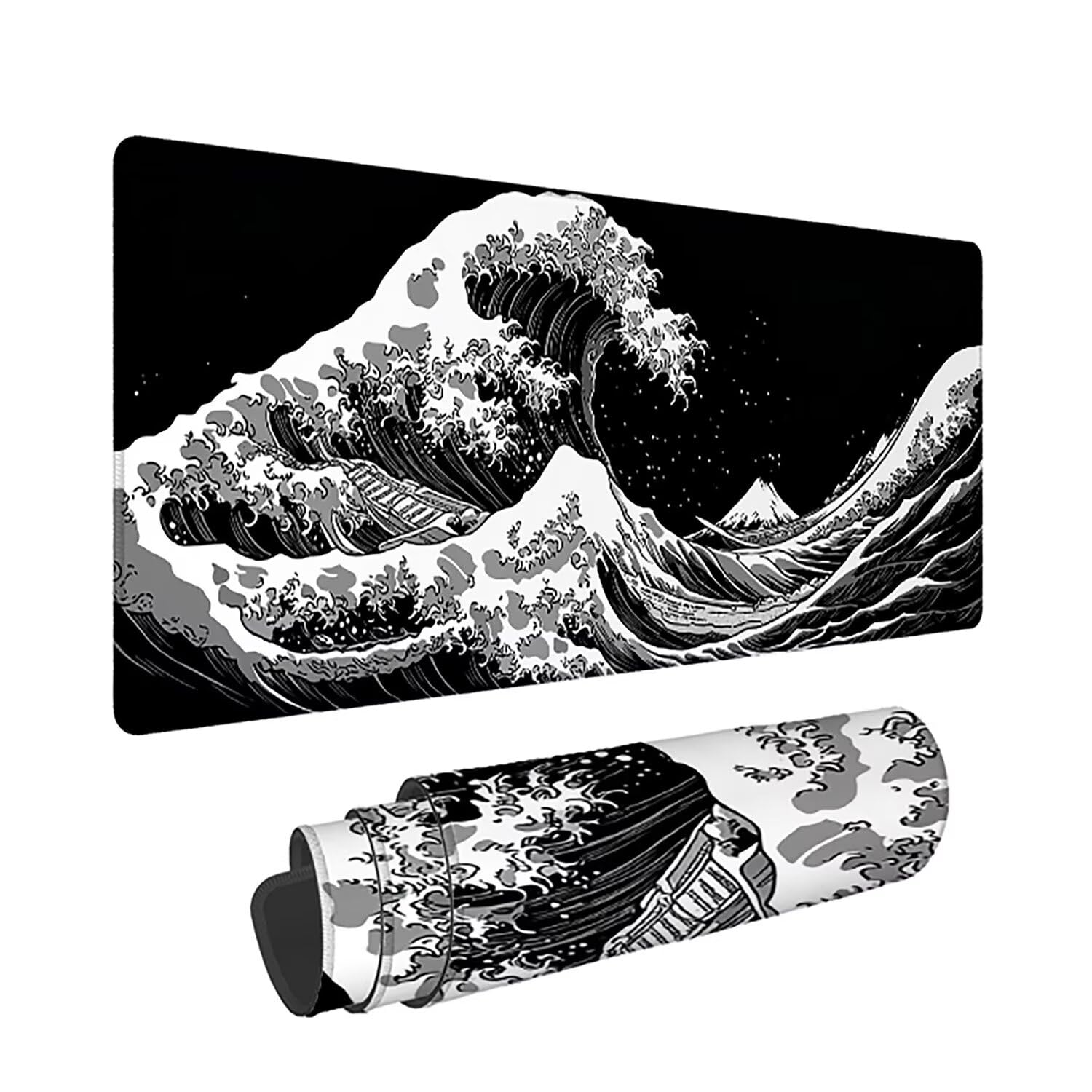 Podkładka pod mysz do gier XXL - 1600x800x3mm - ocean duża antypoślizgowa podkładka pod klawiaturę biurową ze zszytymi krawędziami, czarna duża podkładka pod mysz do gier do biura i domu, poprawia