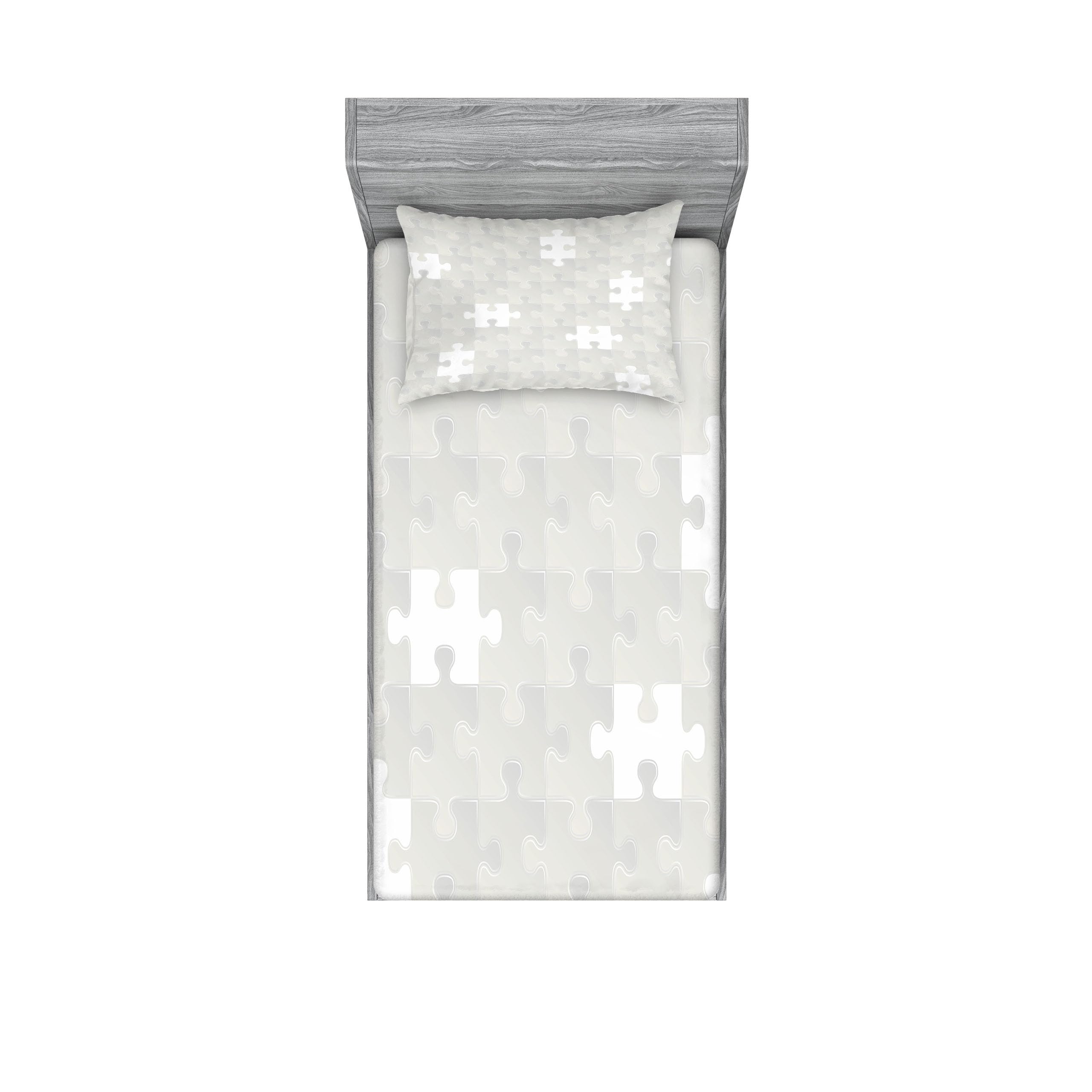 Ambesonne Grey Fitted Sheet & Pillow Sham Set, Abstract Puzzle Patterns in Simple Background Shabby Mosaic Ornament Idea Kids Children, Decorative Printed 2 Piece Bedding Decor Set, Twin, Grey
