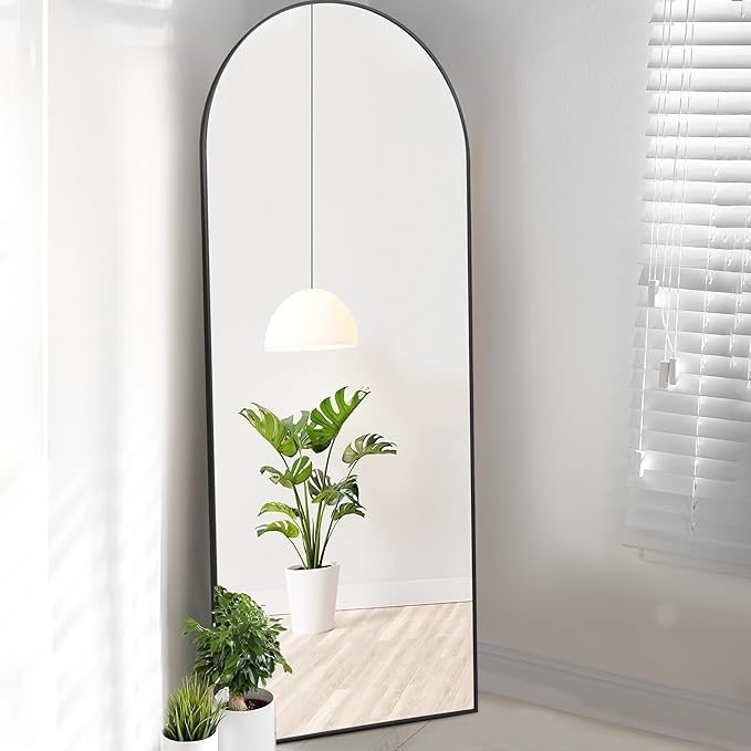 Arched Full Length Mirror, 64”x21” Floor Length Mirror, Black Full Body
