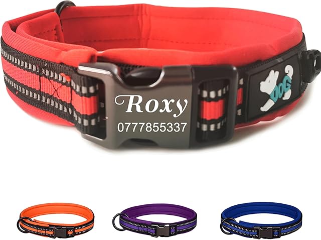 Dog Collar Personalised Dog Collars Custom Nylon Reflective Collars Adjustable Pet Collars with Name & Phone Number for Pets Cat Puppy Dogs(Red,S)