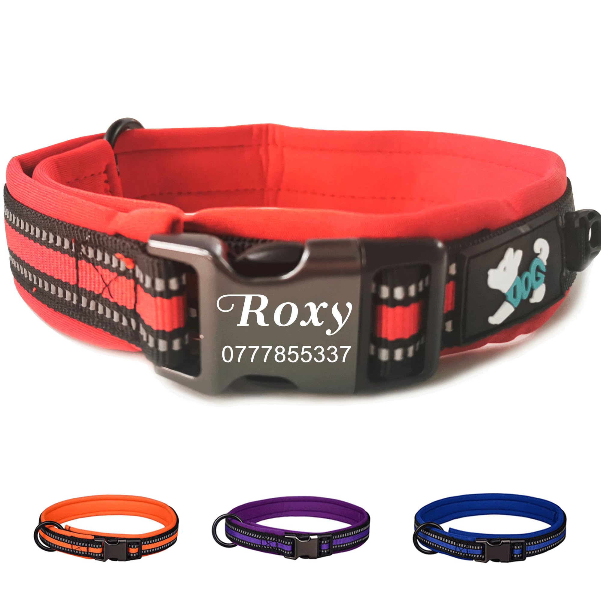 Dog Collar Personalized Reflective Nylon Collar Adjustable Soft & Breathable Pet Collars with Name & Phone Number for Small Dogs Medium Dogs Large Dogs (Red, L)