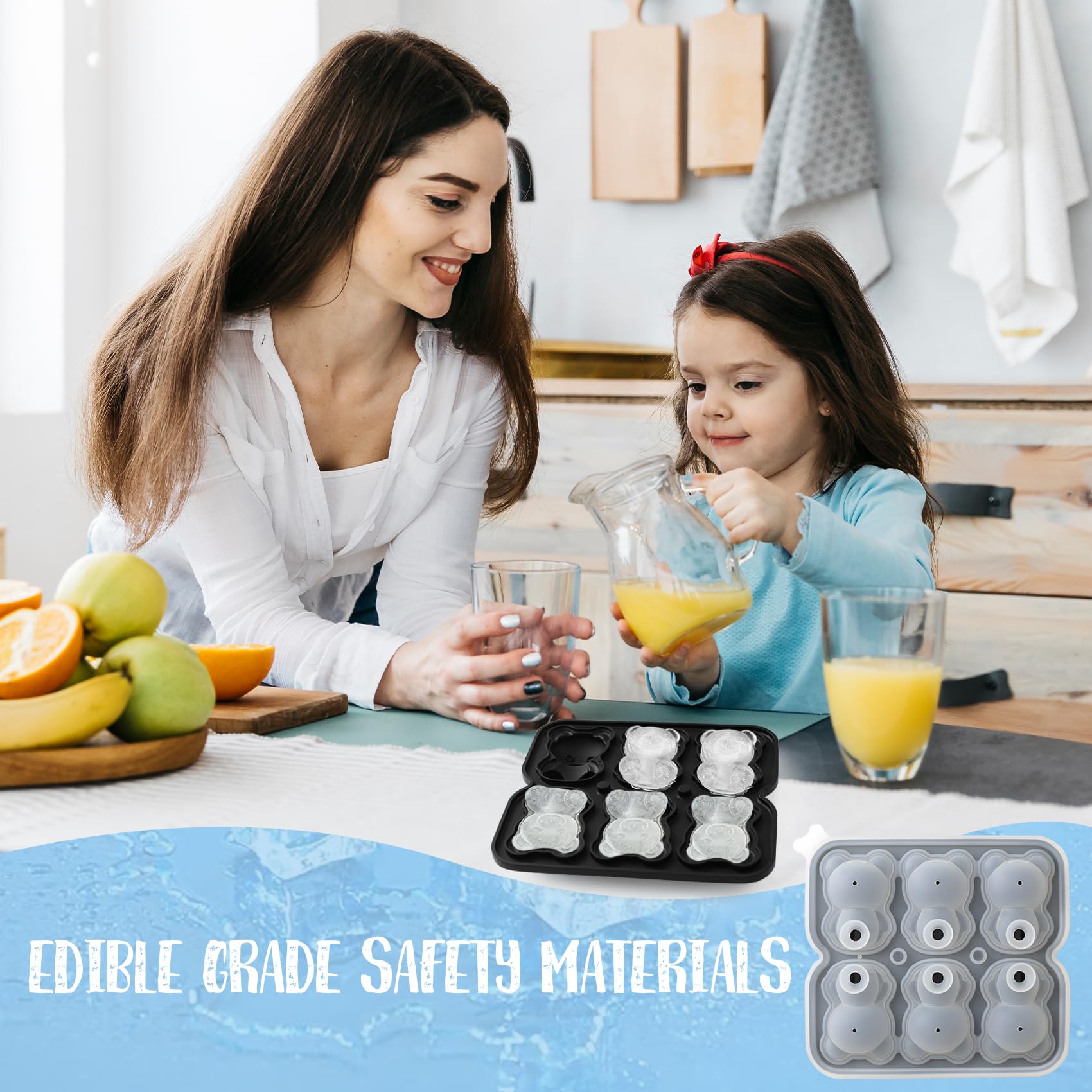 Molde para cubitos de hielo con diseño de oso 3D, bandeja grande para cubitos de hielo con tapa para cóctel, whisky, bourbon, bandejas de cubitos de hielo para congelador, moldes de hielo grandes, 8